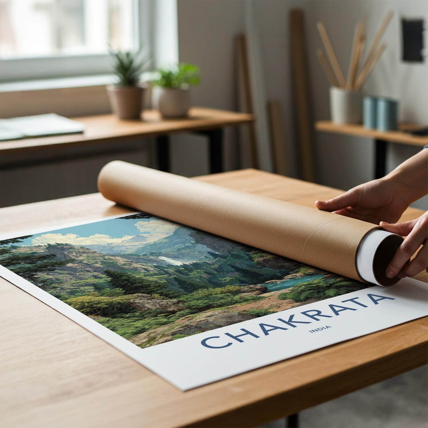 Chakrata Poster - India Travel Art - Uttarakhand Lush Valley Waterfall Wall Decor