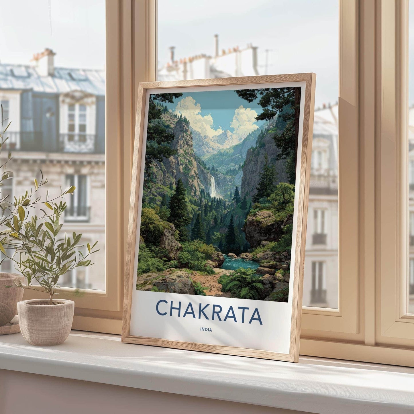 Chakrata Poster - India Travel Art - Uttarakhand Lush Valley Waterfall Wall Decor