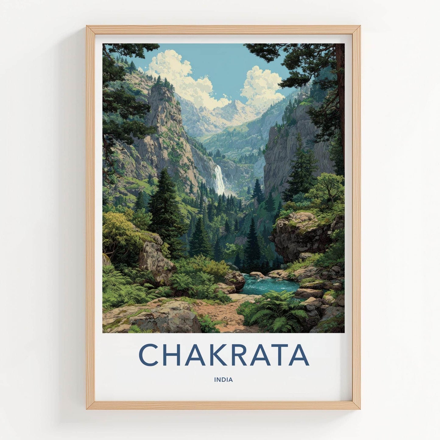 Chakrata Poster - India Travel Art - Uttarakhand Lush Valley Waterfall Wall Decor