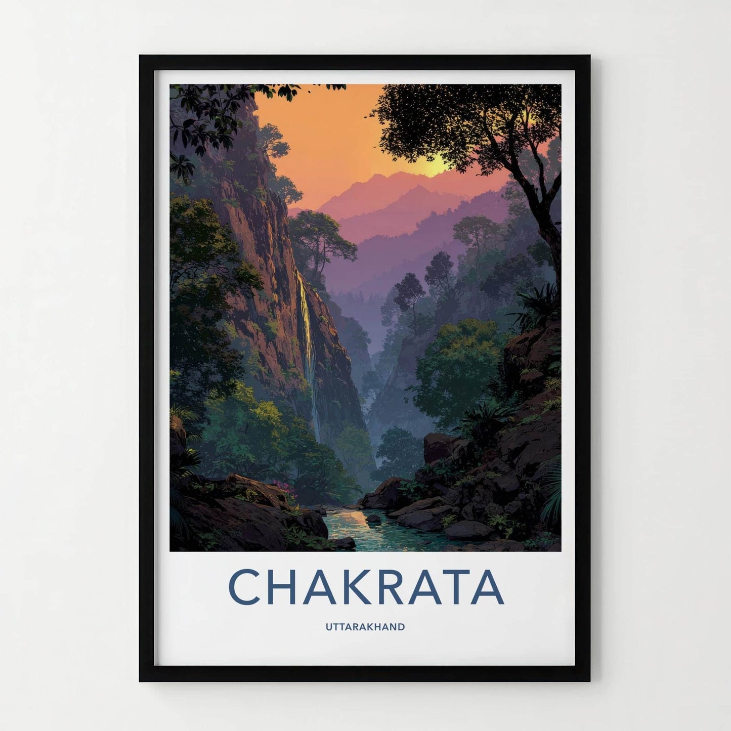 Chakrata Poster - India Wall Art - Uttarakhand Mountain Waterfall Sunset Home Art