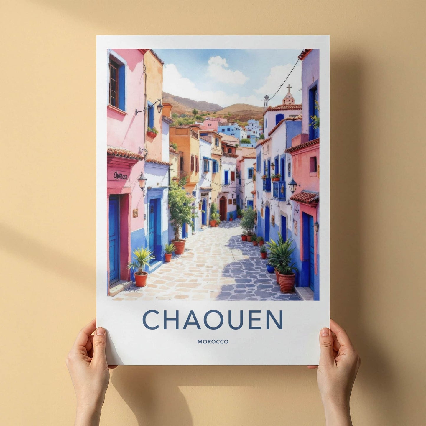 Chaouen Poster - Morocco Travel Art - Vibrant Buildings Alley Home Decor