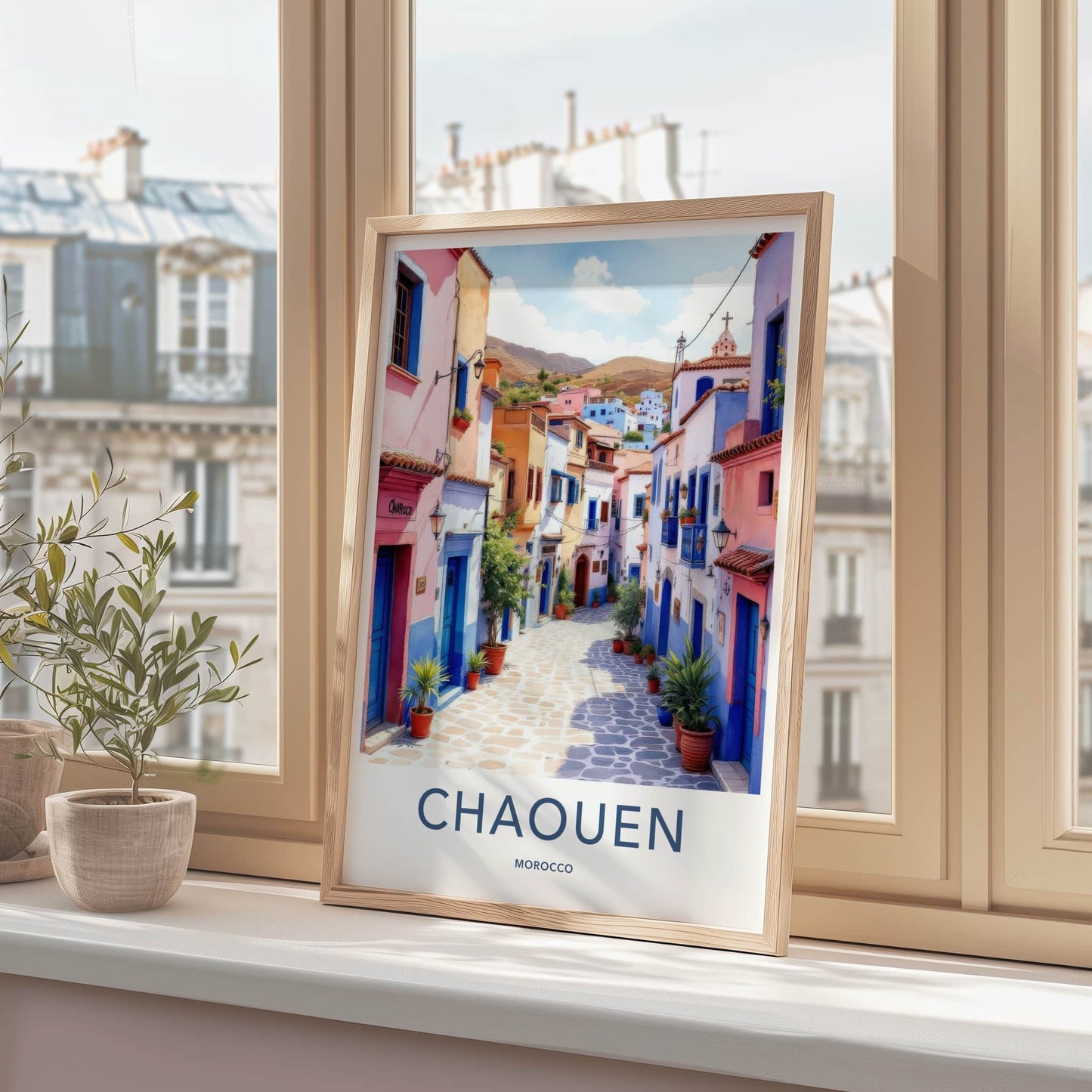 Chaouen Poster - Morocco Travel Art - Vibrant Buildings Alley Home Decor