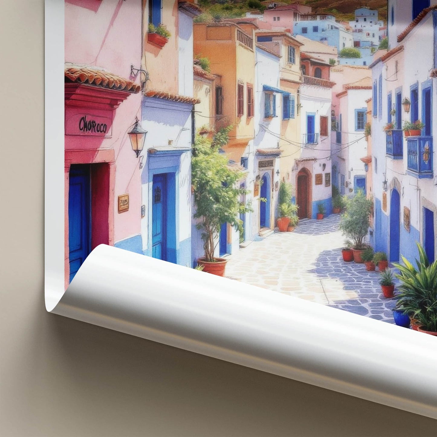 Chaouen Poster - Morocco Travel Art - Vibrant Buildings Alley Home Decor