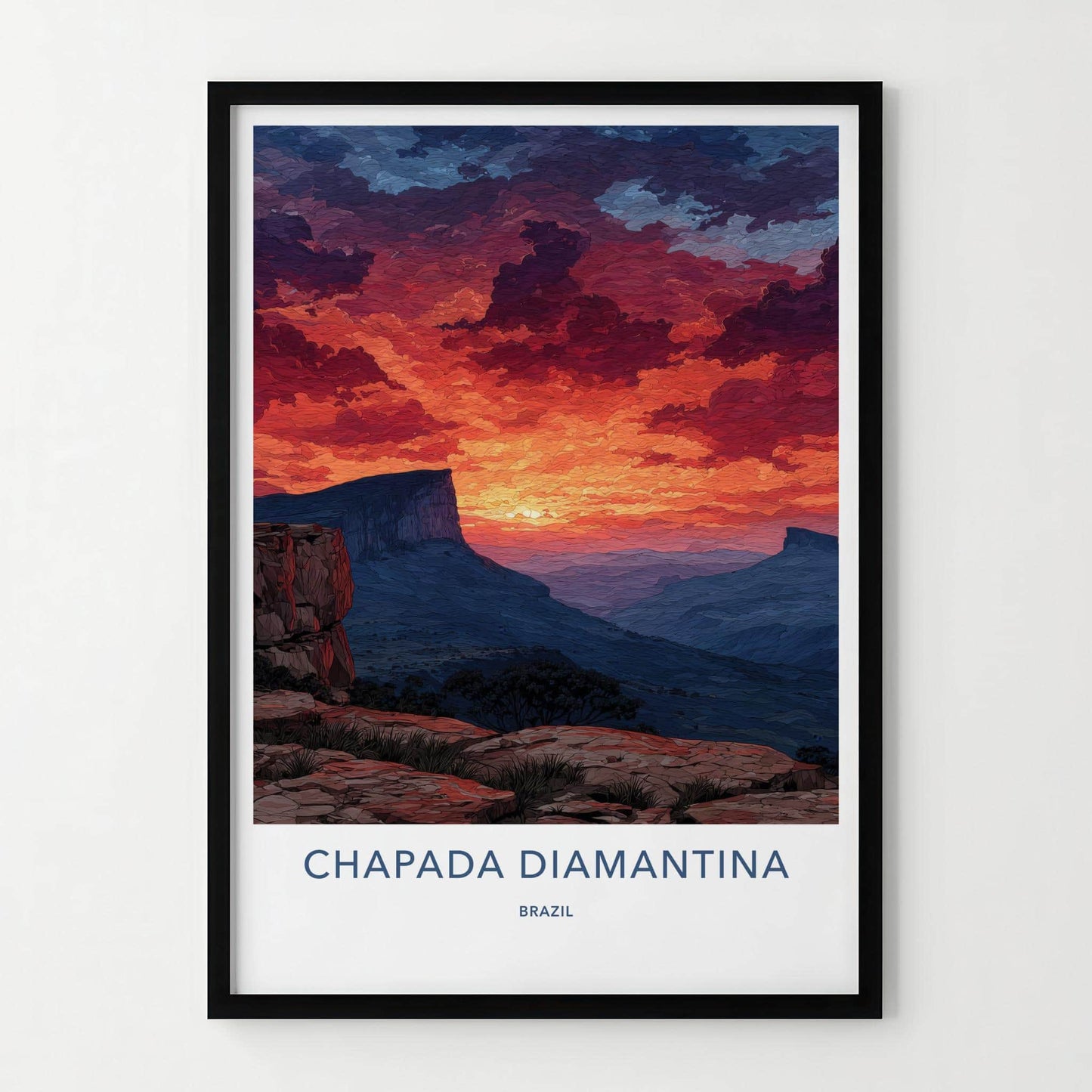 Chapada Diamantina Poster - Brazil Travel Art - Fiery Cliffside Vista Home Decor