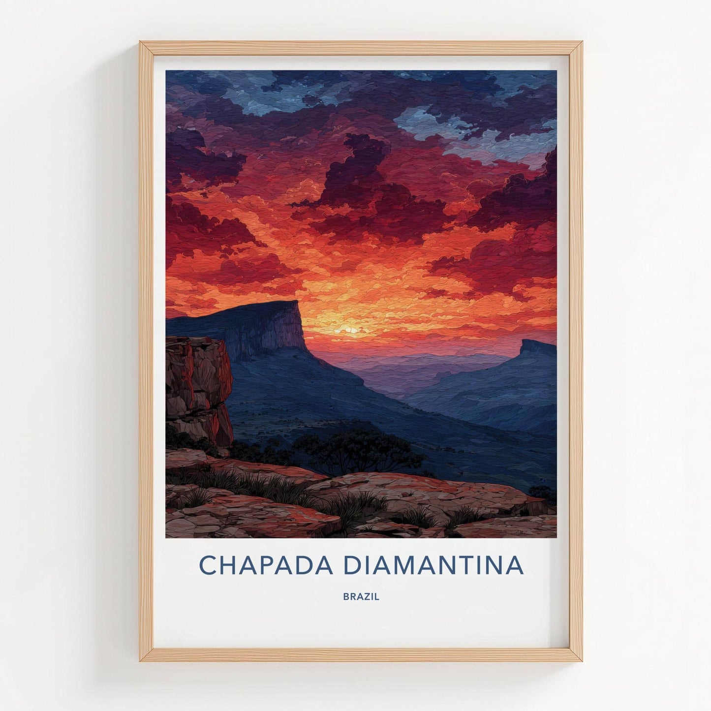 Chapada Diamantina Poster - Brazil Travel Art - Fiery Cliffside Vista Home Decor