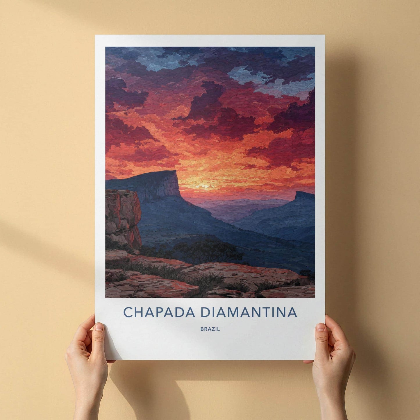Chapada Diamantina Poster - Brazil Travel Art - Fiery Cliffside Vista Home Decor