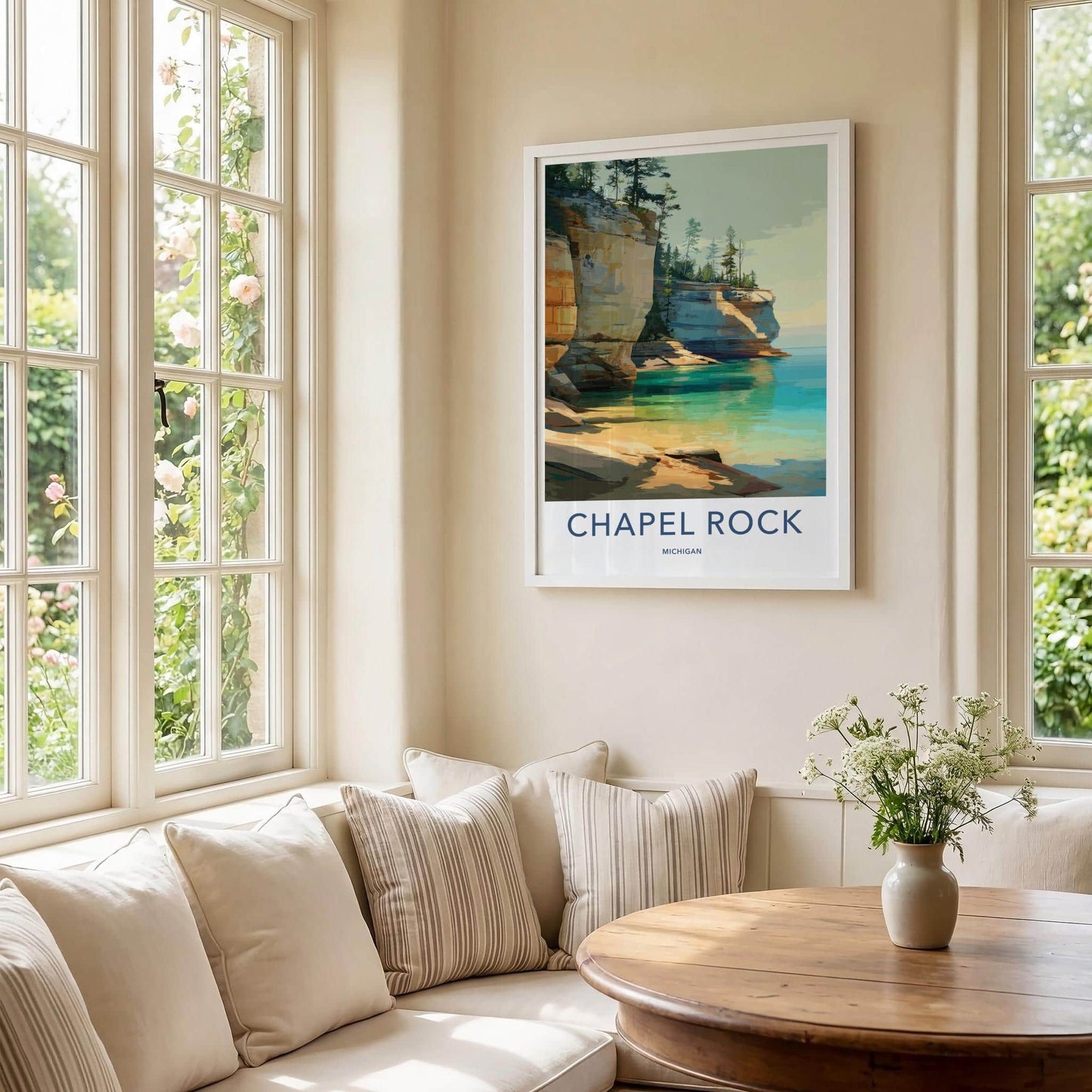 Chapel Rock Poster - Michigan Travel Art - Pine Tree Cliffs Wall Decor