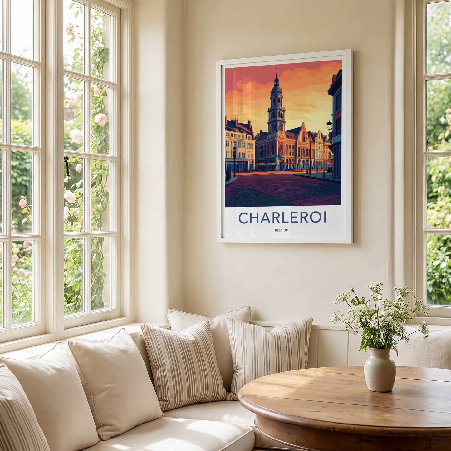 Charleroi Poster - Belgium Travel Art - Bell Tower Square Home Decor