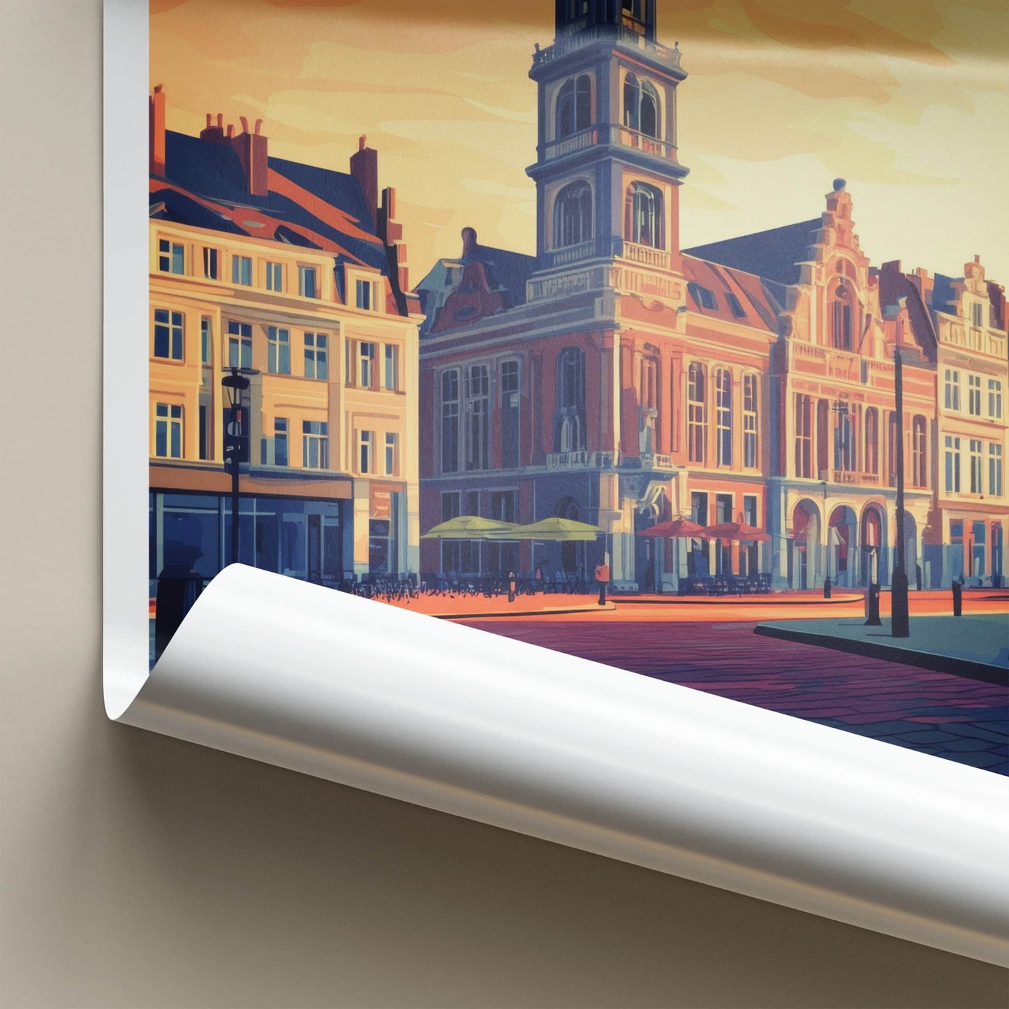 Charleroi Poster - Belgium Travel Art - Bell Tower Square Home Decor