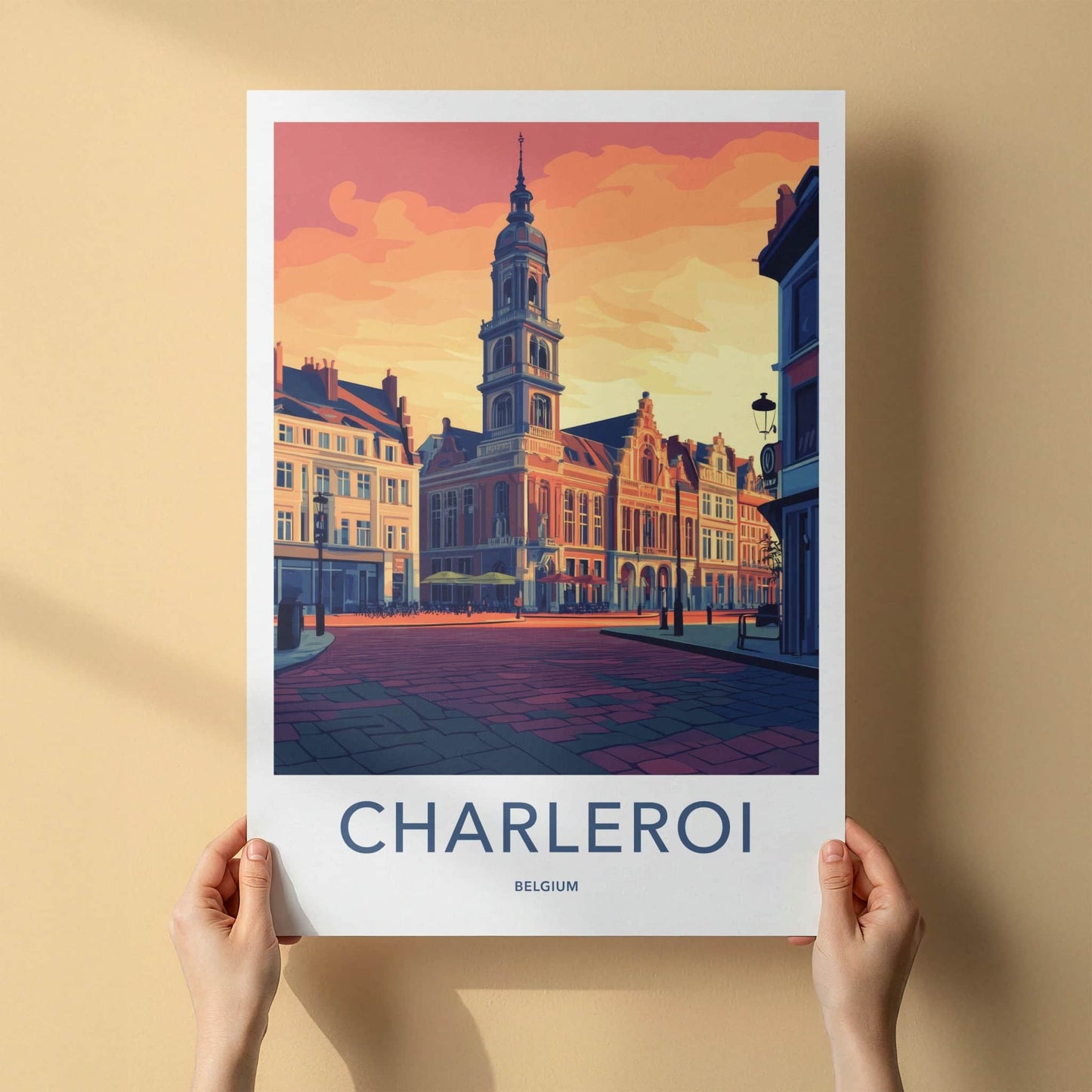Charleroi Poster - Belgium Travel Art - Bell Tower Square Home Decor
