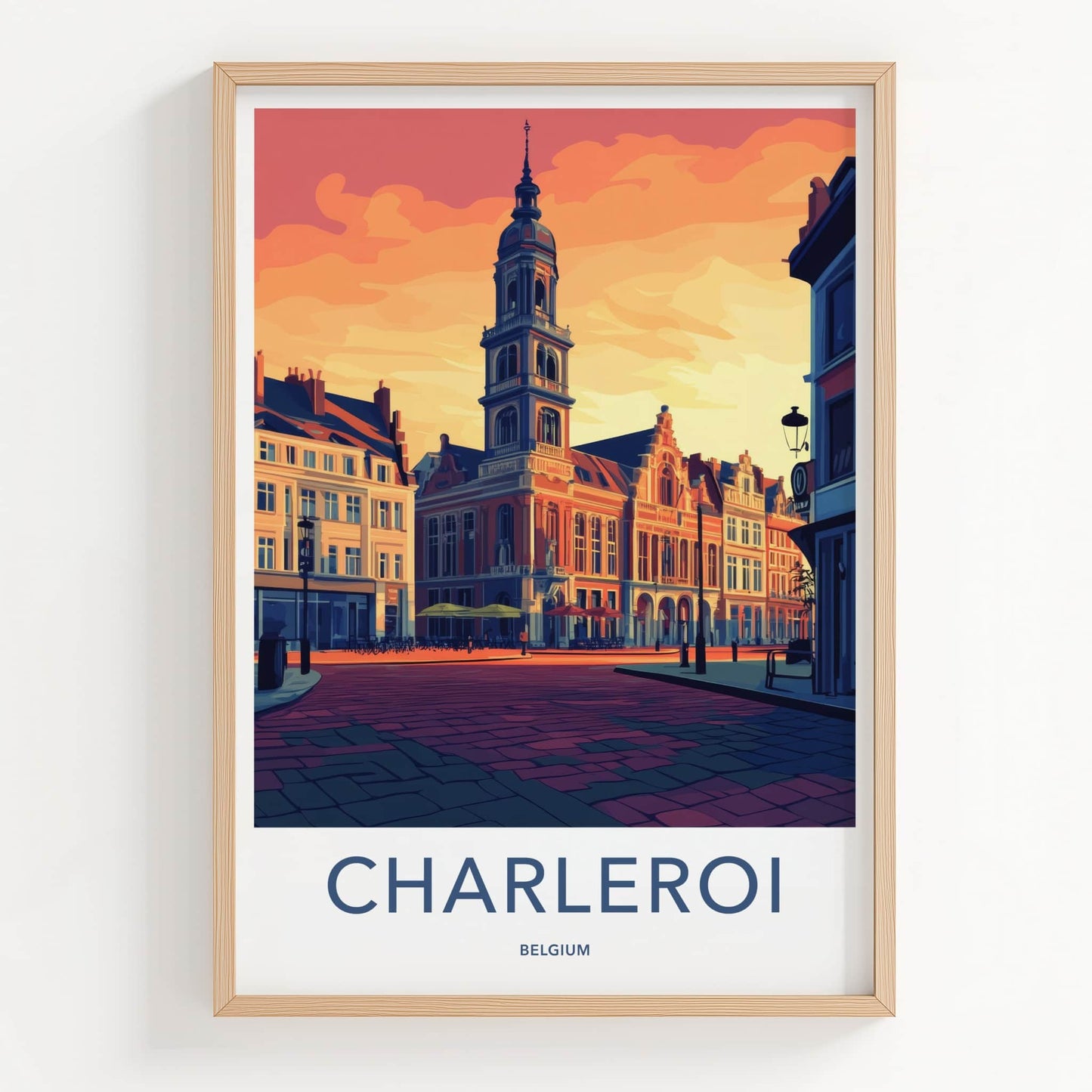 Charleroi Poster - Belgium Travel Art - Bell Tower Square Home Decor