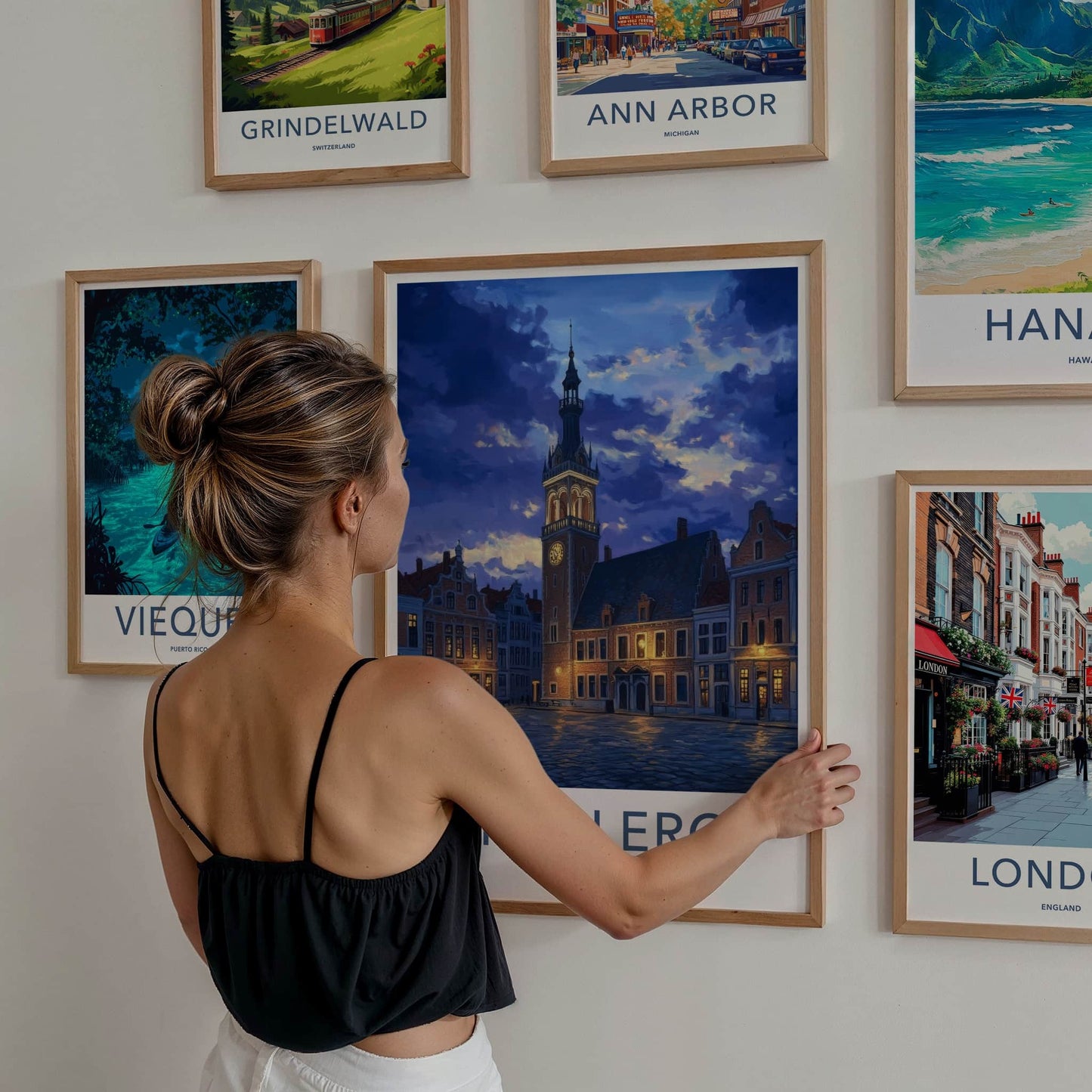 Charleroi Poster - Belgium Travel Art - Twilight Square Tower Home Decor
