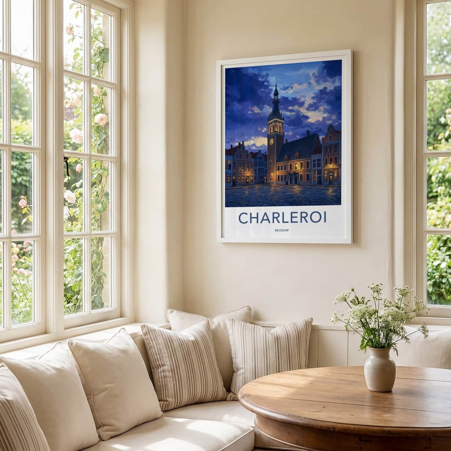 Charleroi Poster - Belgium Travel Art - Twilight Square Tower Home Decor