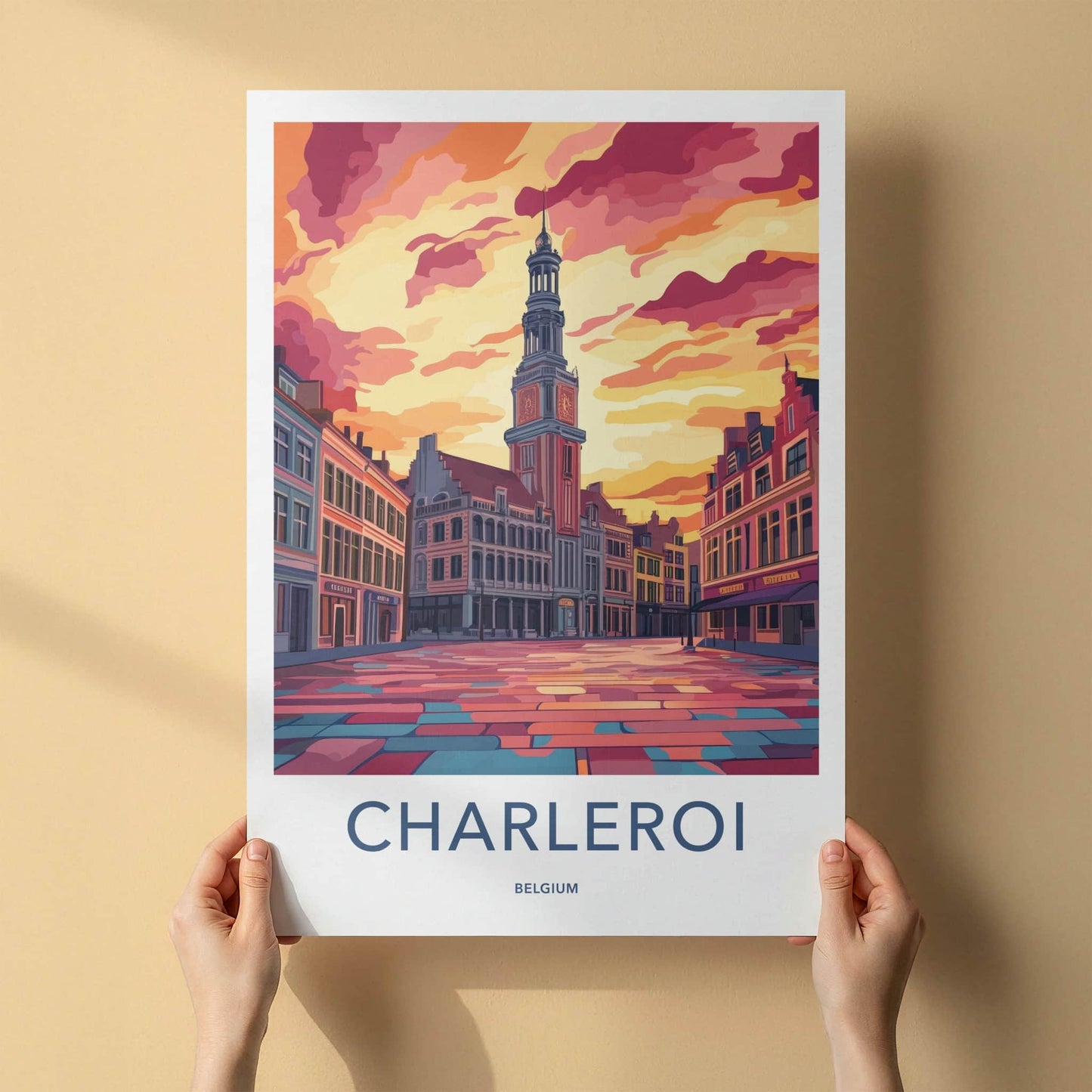 Charleroi Poster - Belgium Travel Art - Vibrant City Sunset Home Decor