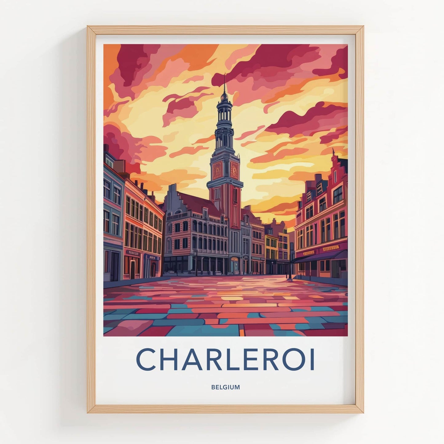 Charleroi Poster - Belgium Travel Art - Vibrant City Sunset Home Decor