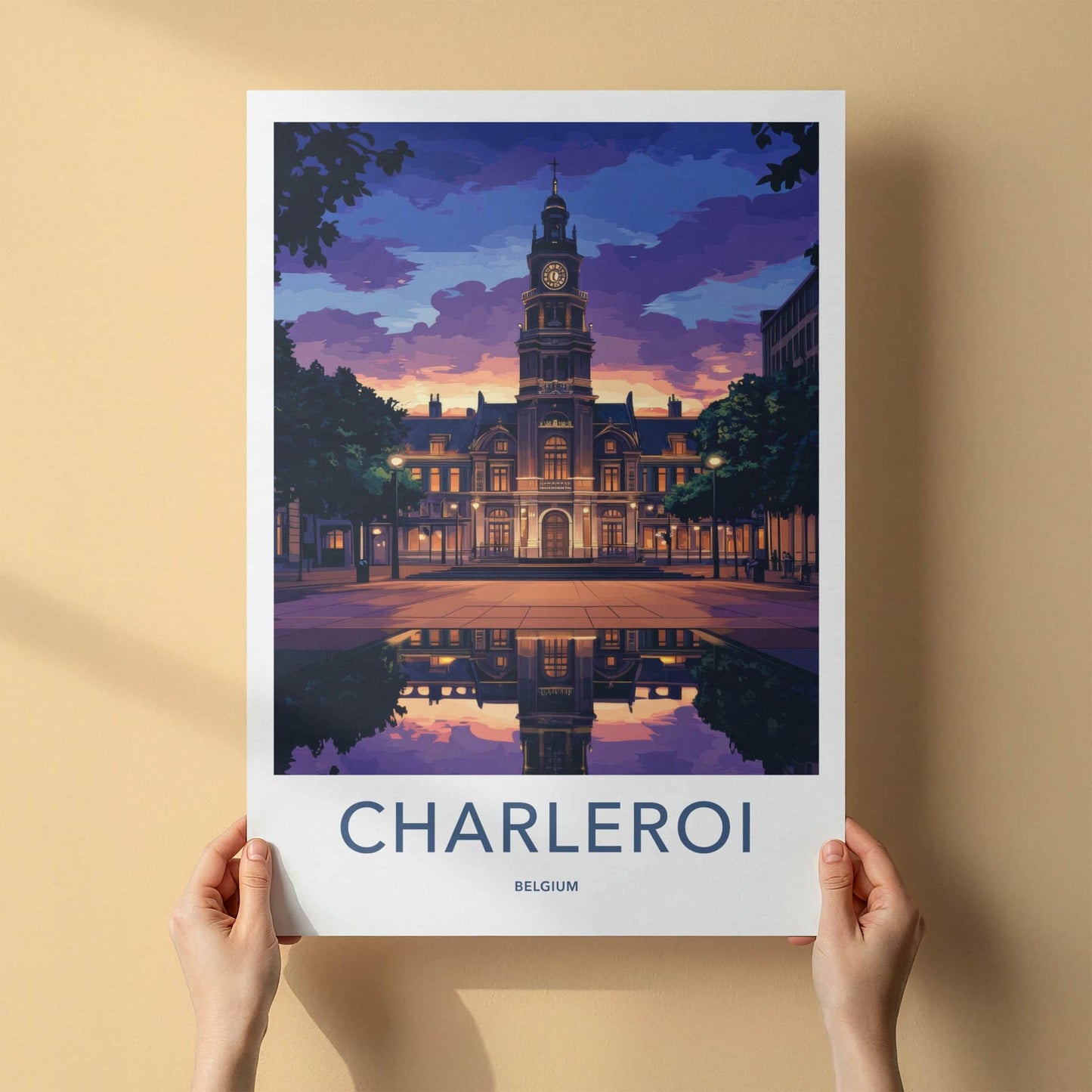 Charleroi Poster - Belgium Wall Art - Dusk Building Reflection Home Decor