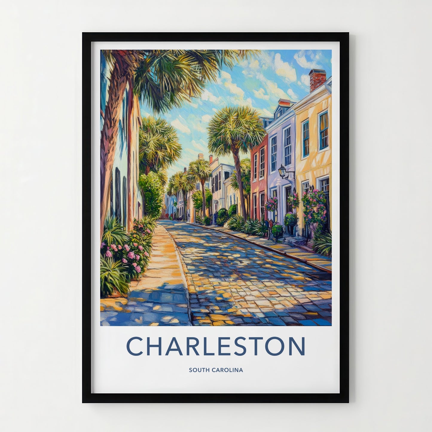 Charleston Poster - South Carolina Art Print - Sunlit Cobblestone Lane Home Decor