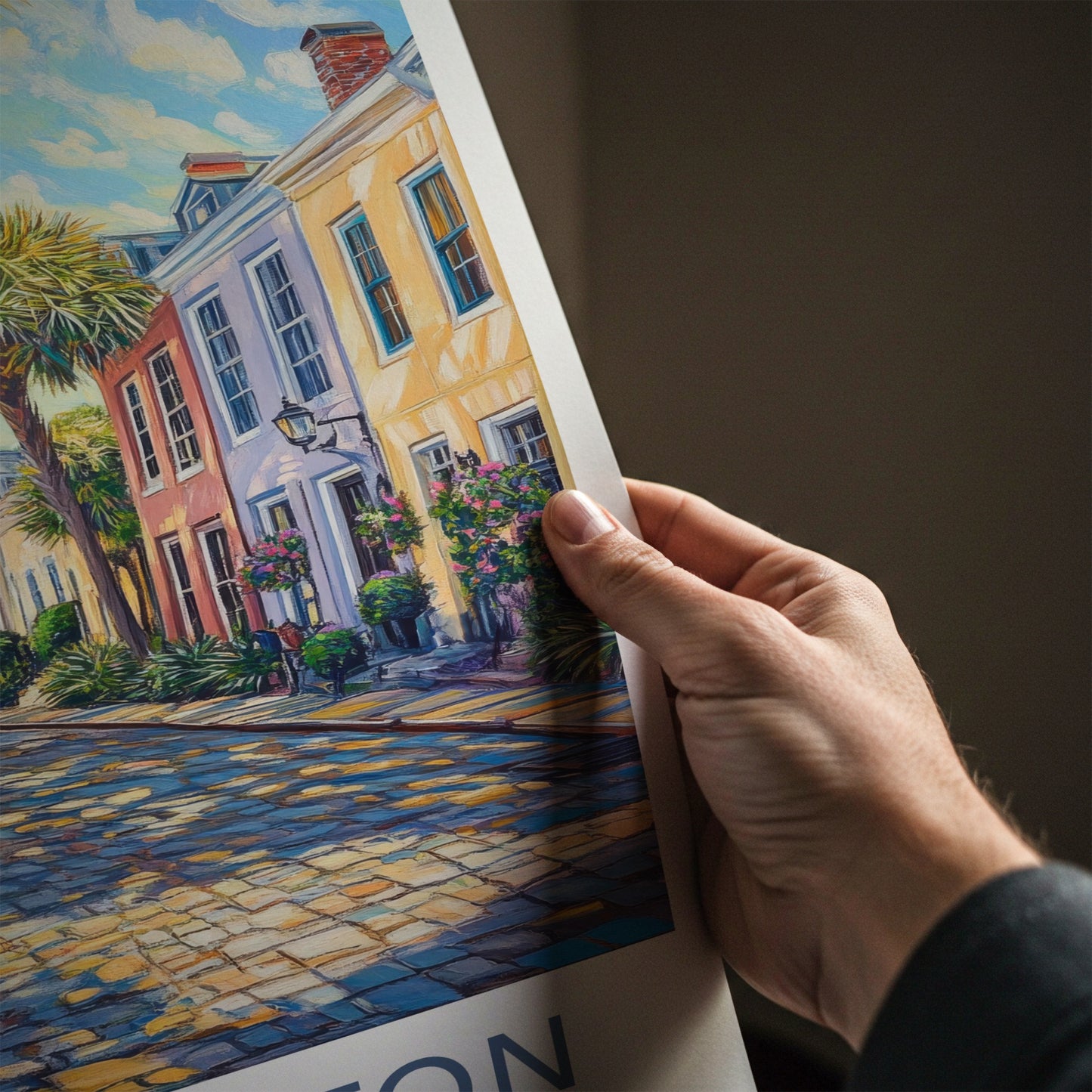 Charleston Poster - South Carolina Art Print - Sunlit Cobblestone Lane Home Decor