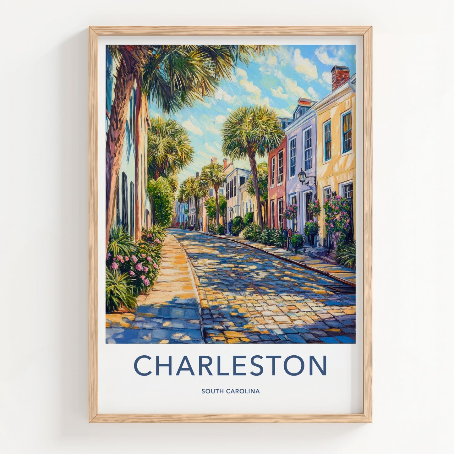 Charleston Poster - South Carolina Art Print - Sunlit Cobblestone Lane Home Decor