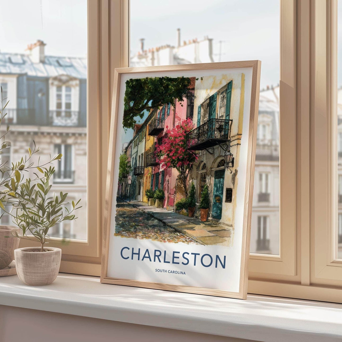 Charleston Poster - South Carolina Travel Art - Colorful Street Scene Wall Decor