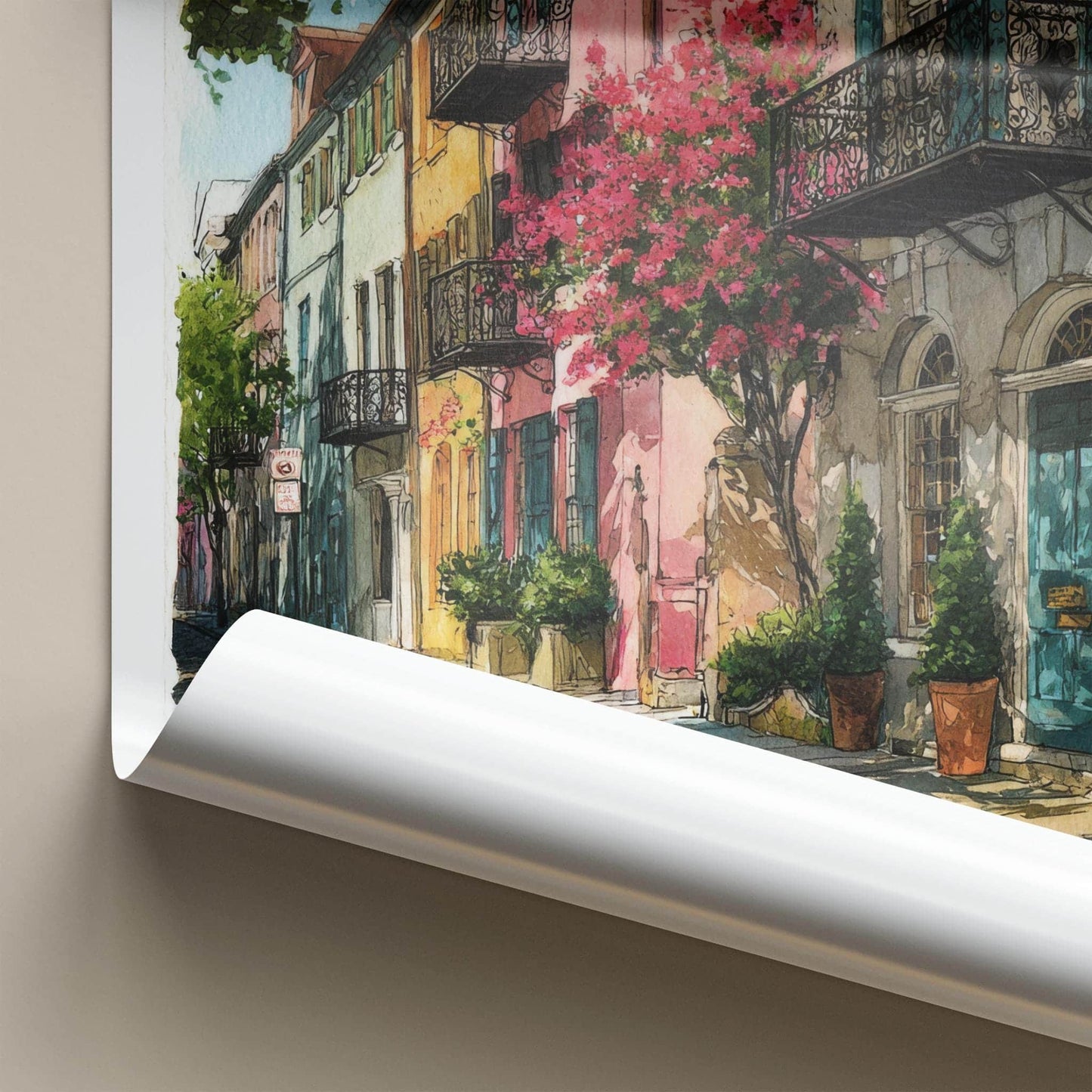 Charleston Poster - South Carolina Travel Art - Colorful Street Scene Wall Decor