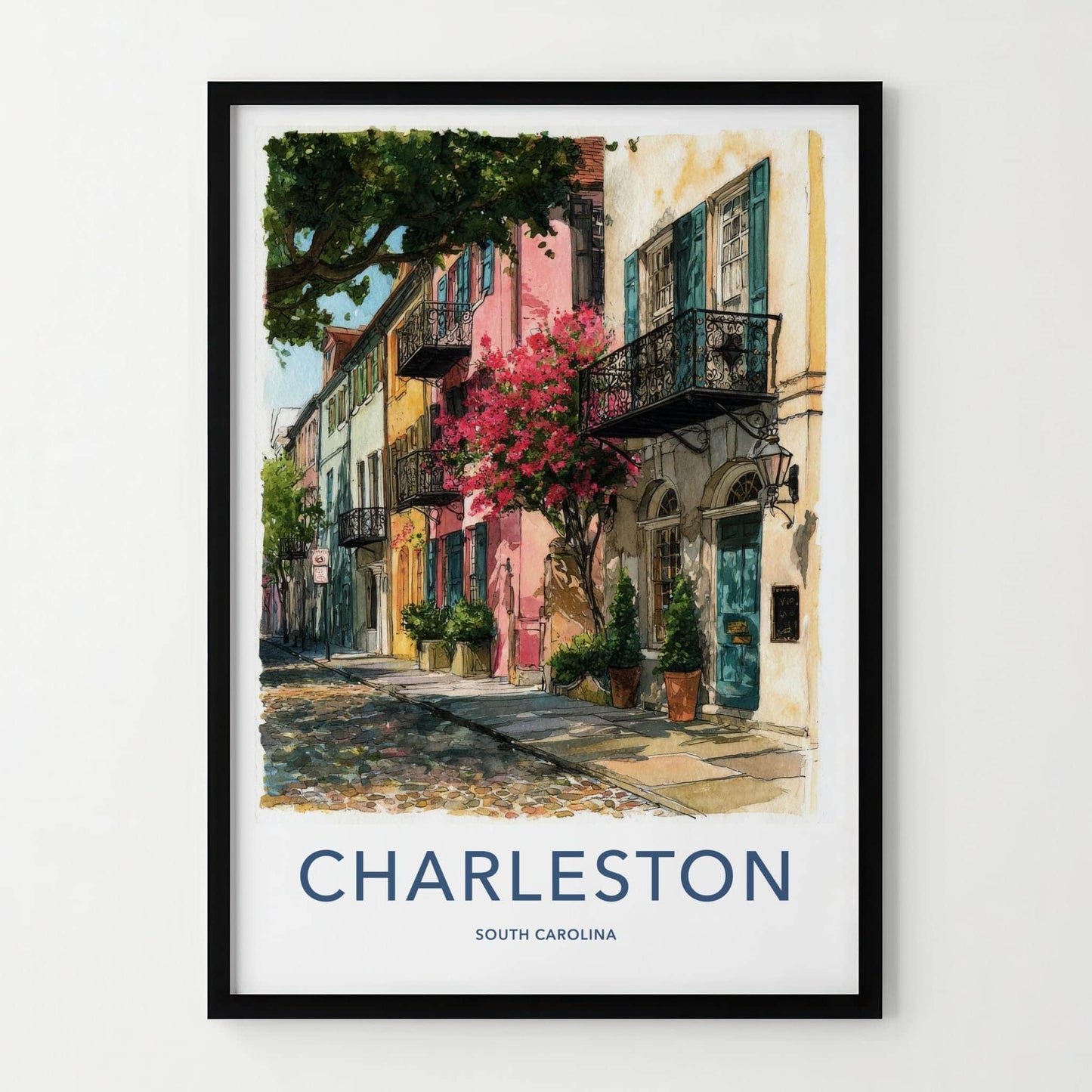 Charleston Poster - South Carolina Travel Art - Colorful Street Scene Wall Decor