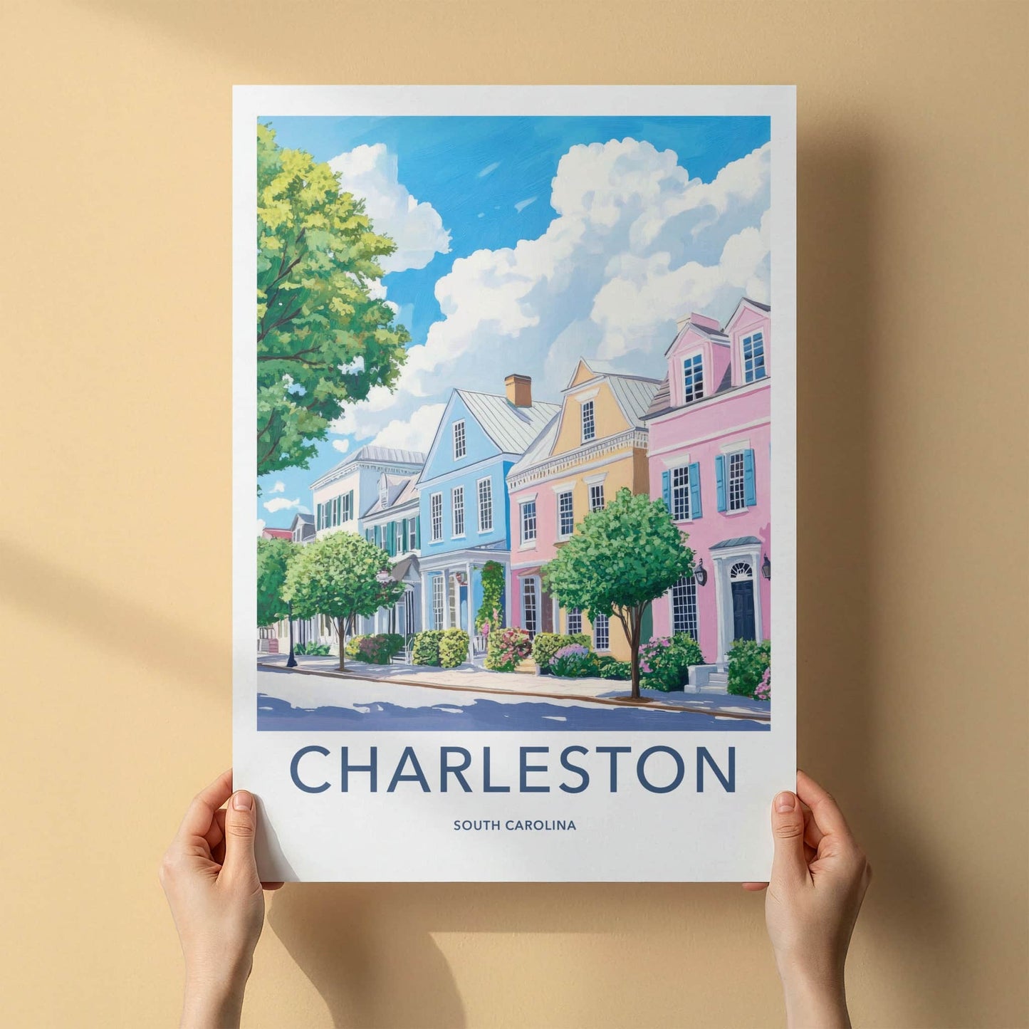 Charleston Poster - South Carolina Travel Art - Historic Rainbow Row Home Decor