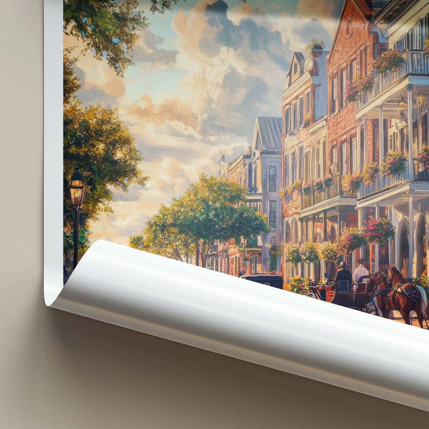 Charleston Poster - South Carolina Travel Art - Horse Drawn Carriages Home Decor