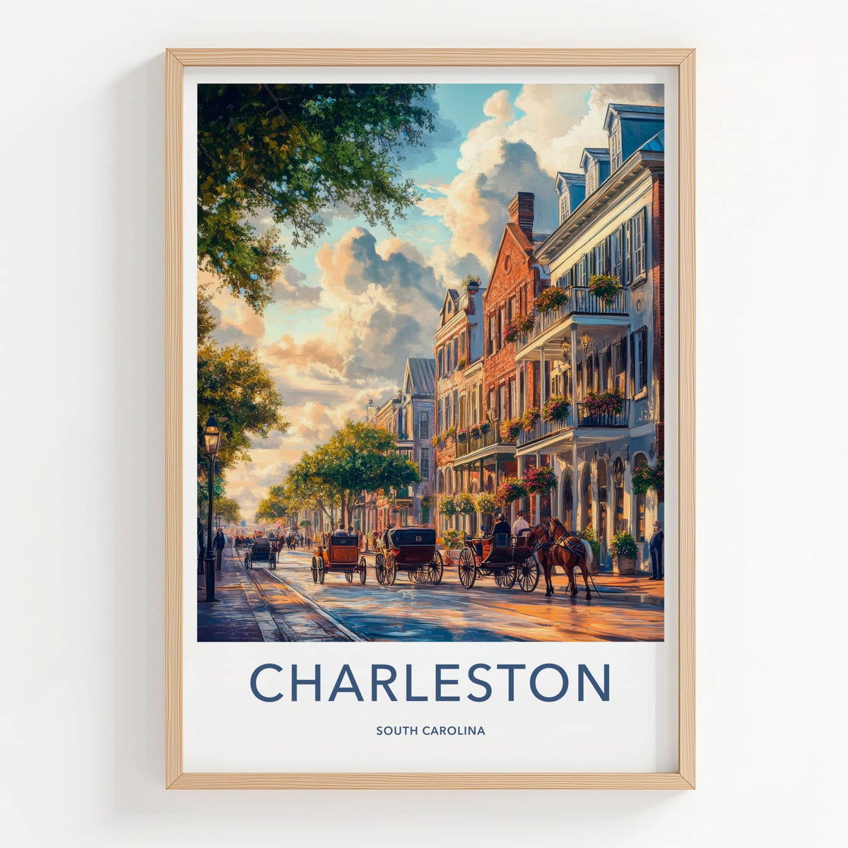 Charleston Poster - South Carolina Travel Art - Horse Drawn Carriages Home Decor