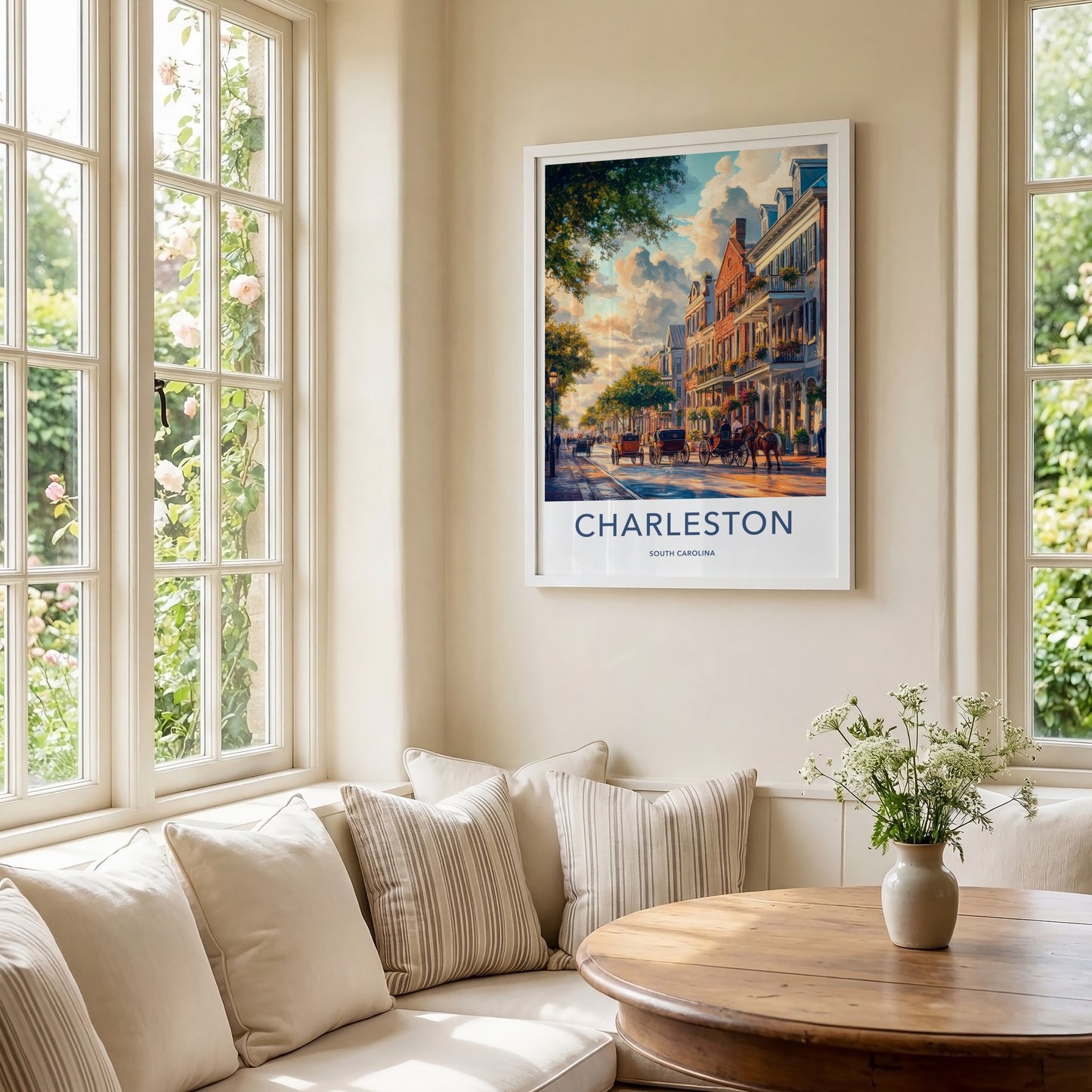 Charleston Poster - South Carolina Travel Art - Horse Drawn Carriages Home Decor