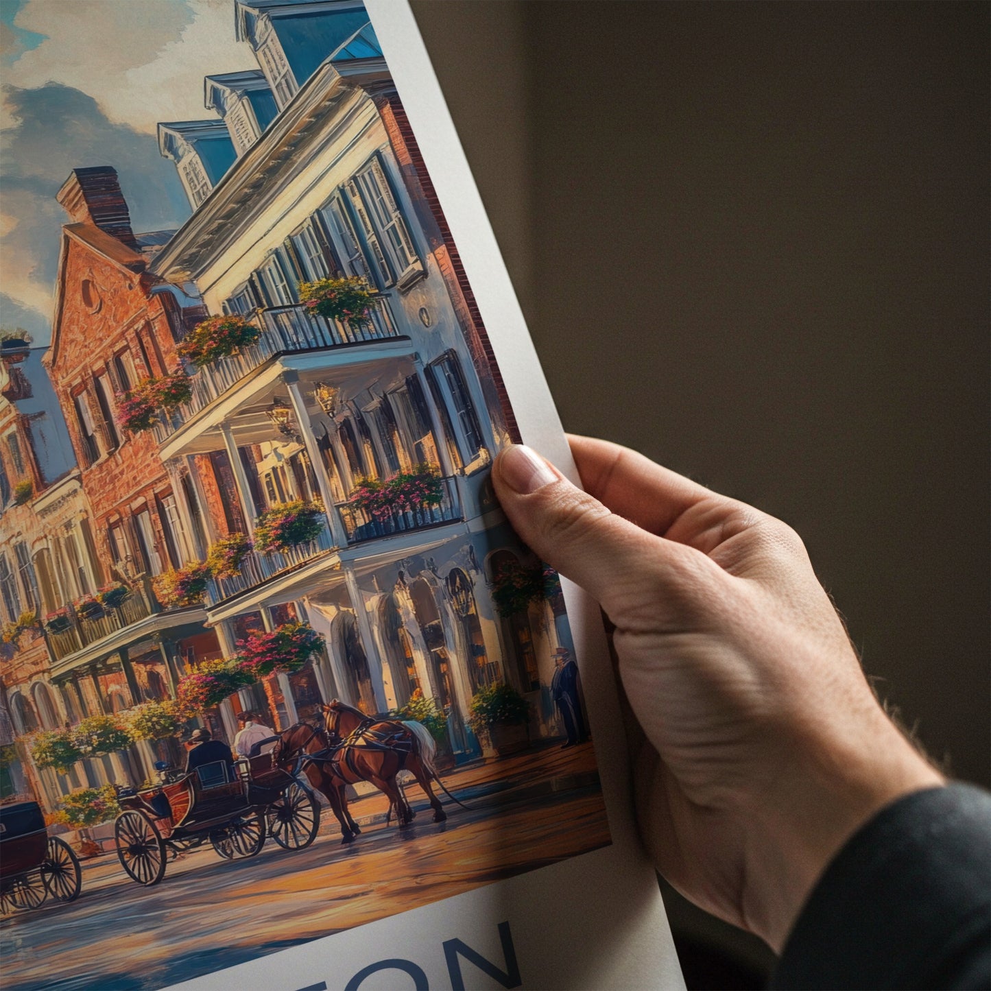 Charleston Poster - South Carolina Travel Art - Horse Drawn Carriages Home Decor
