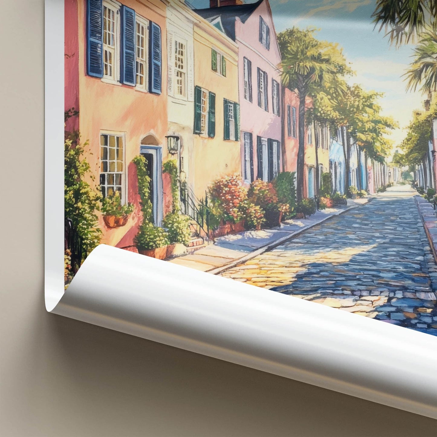 Charleston Poster - South Carolina Travel Art - Sunny Cobblestone Street Home Decor
