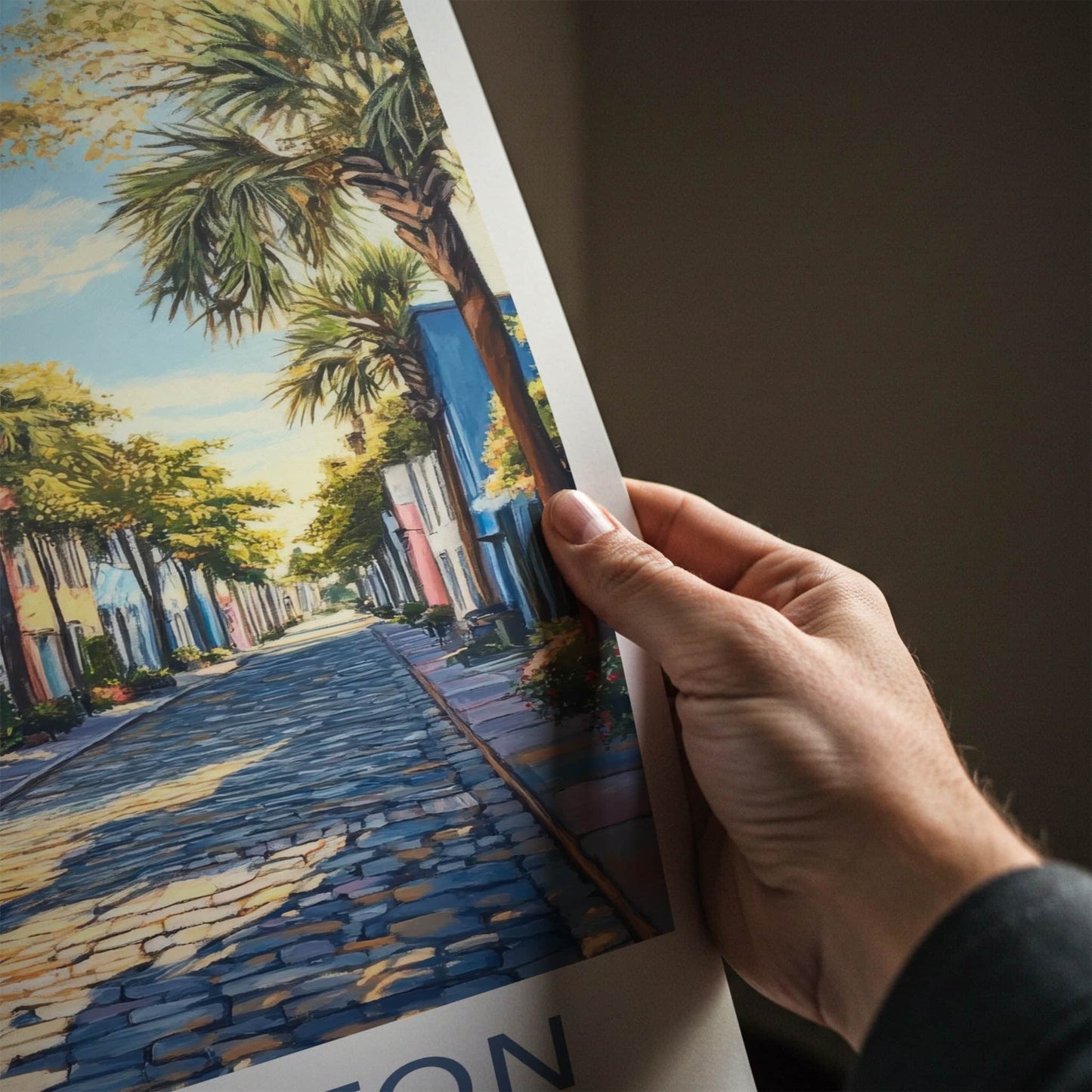 Charleston Poster - South Carolina Travel Art - Sunny Cobblestone Street Home Decor