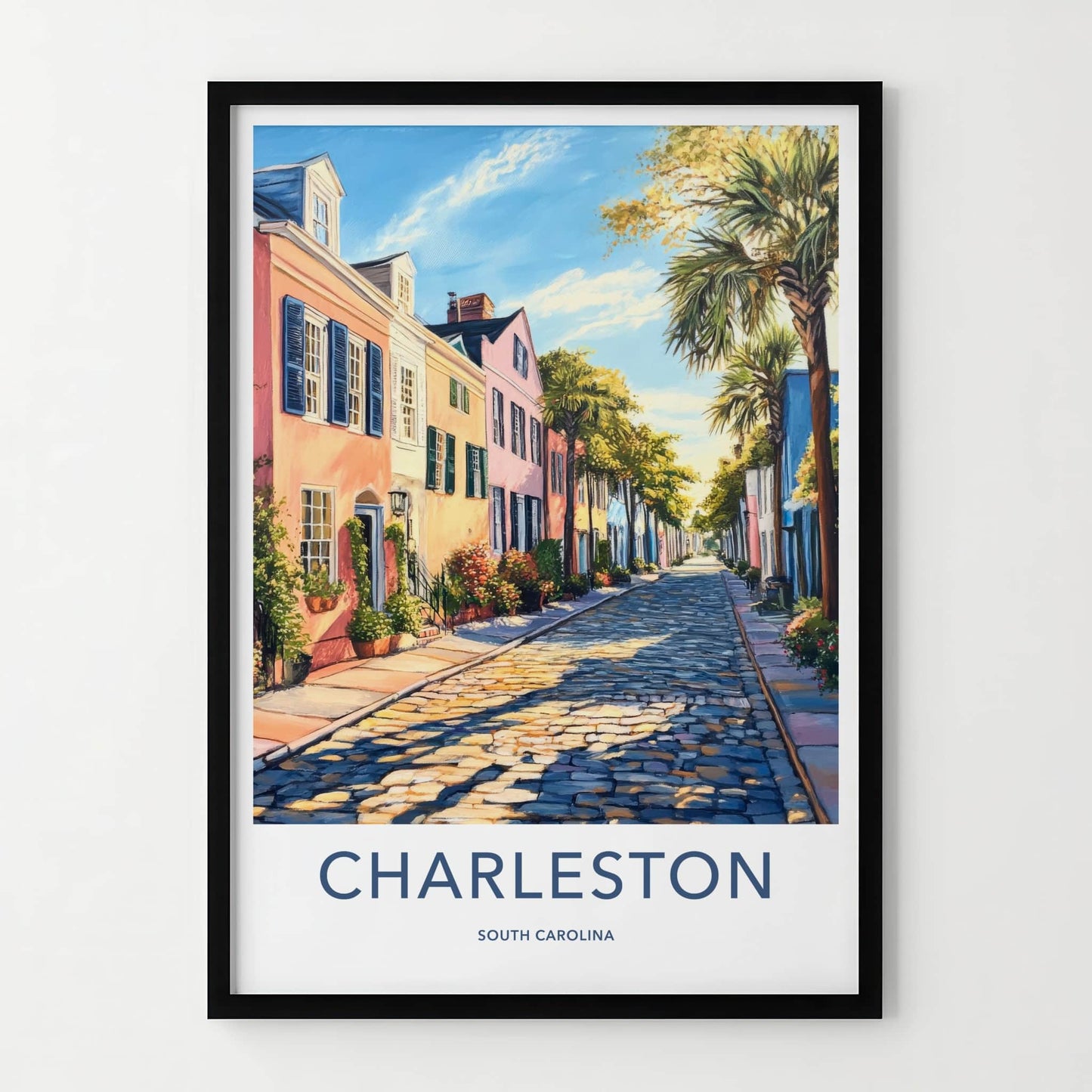 Charleston Poster - South Carolina Travel Art - Sunny Cobblestone Street Home Decor