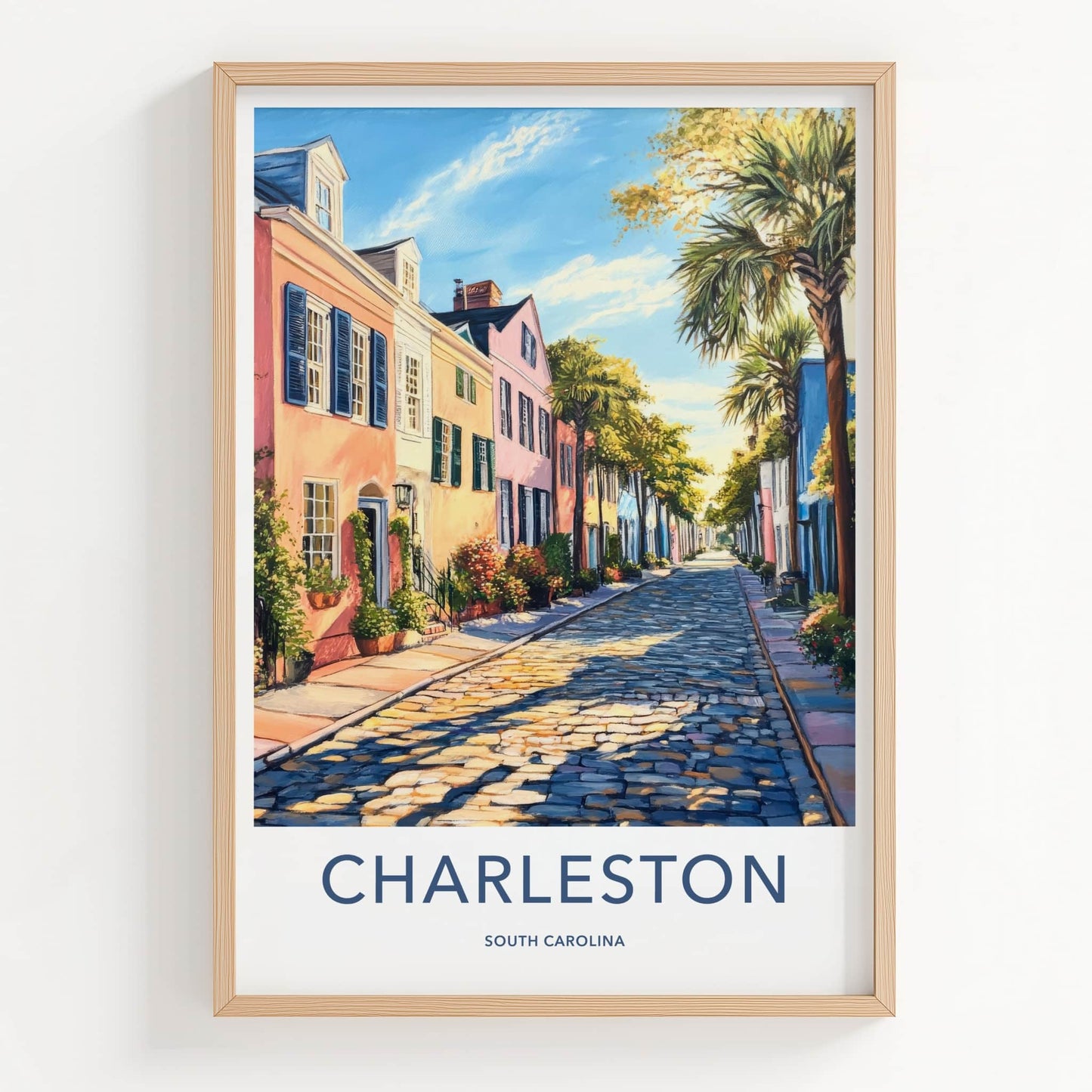 Charleston Poster - South Carolina Travel Art - Sunny Cobblestone Street Home Decor
