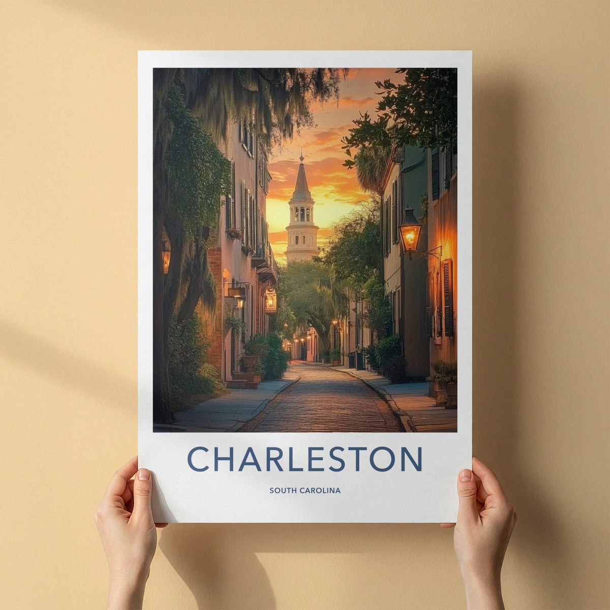 Charleston Poster - South Carolina Travel Art - Sunset Church Tower Home Decor