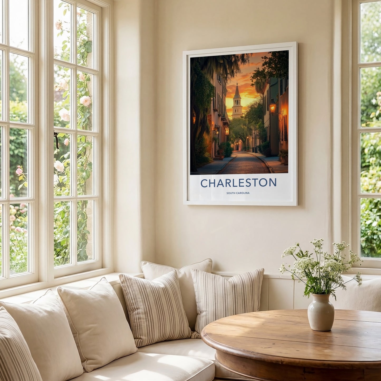 Charleston Poster - South Carolina Travel Art - Sunset Church Tower Home Decor
