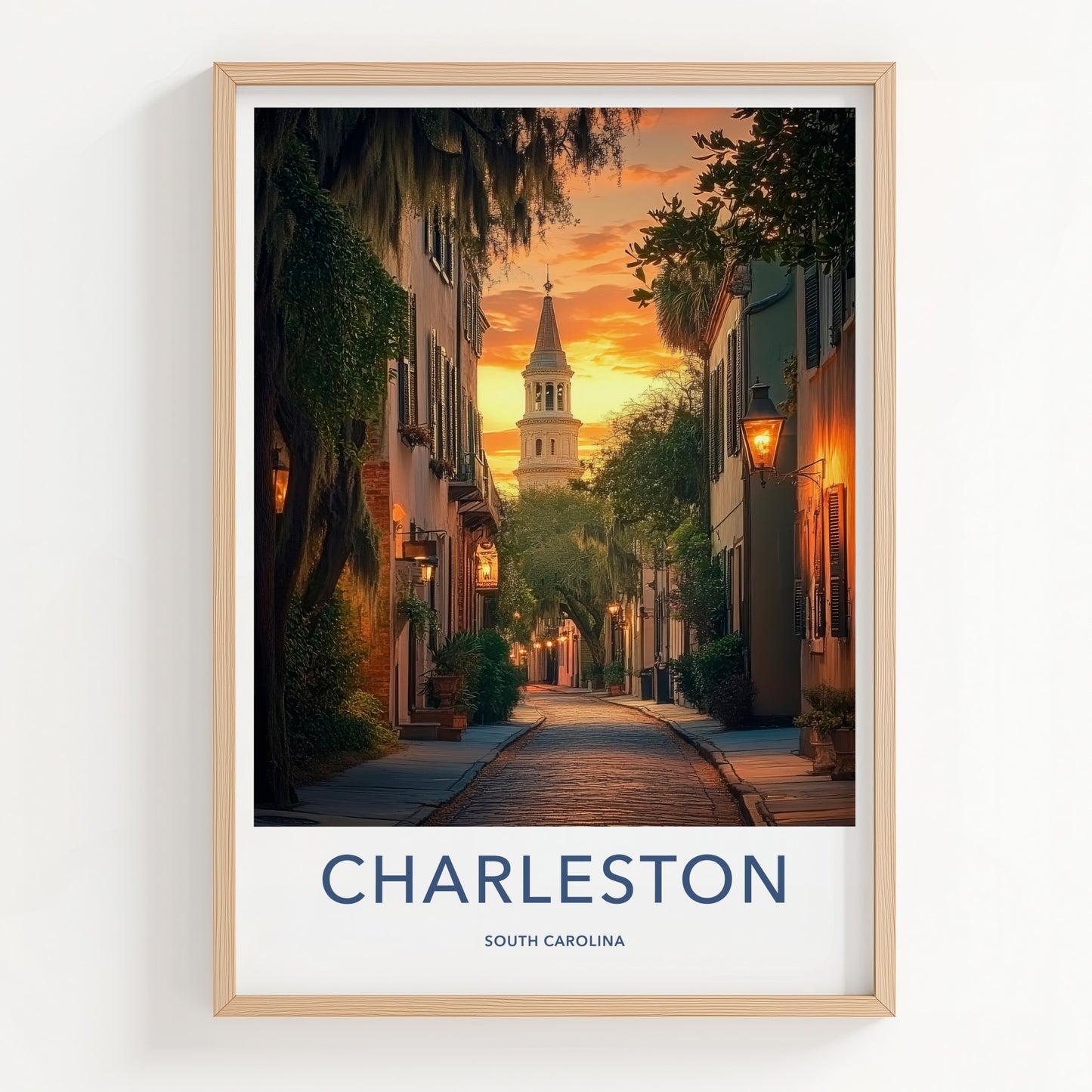 Charleston Poster - South Carolina Travel Art - Sunset Church Tower Home Decor