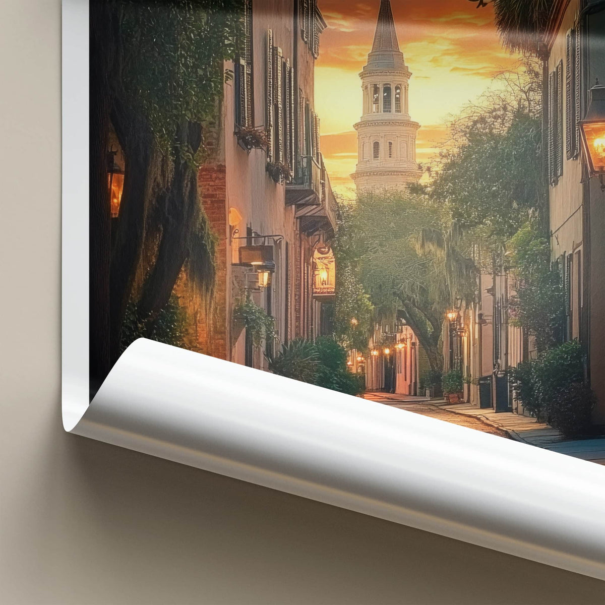 Charleston Poster - South Carolina Travel Art - Sunset Church Tower Home Decor
