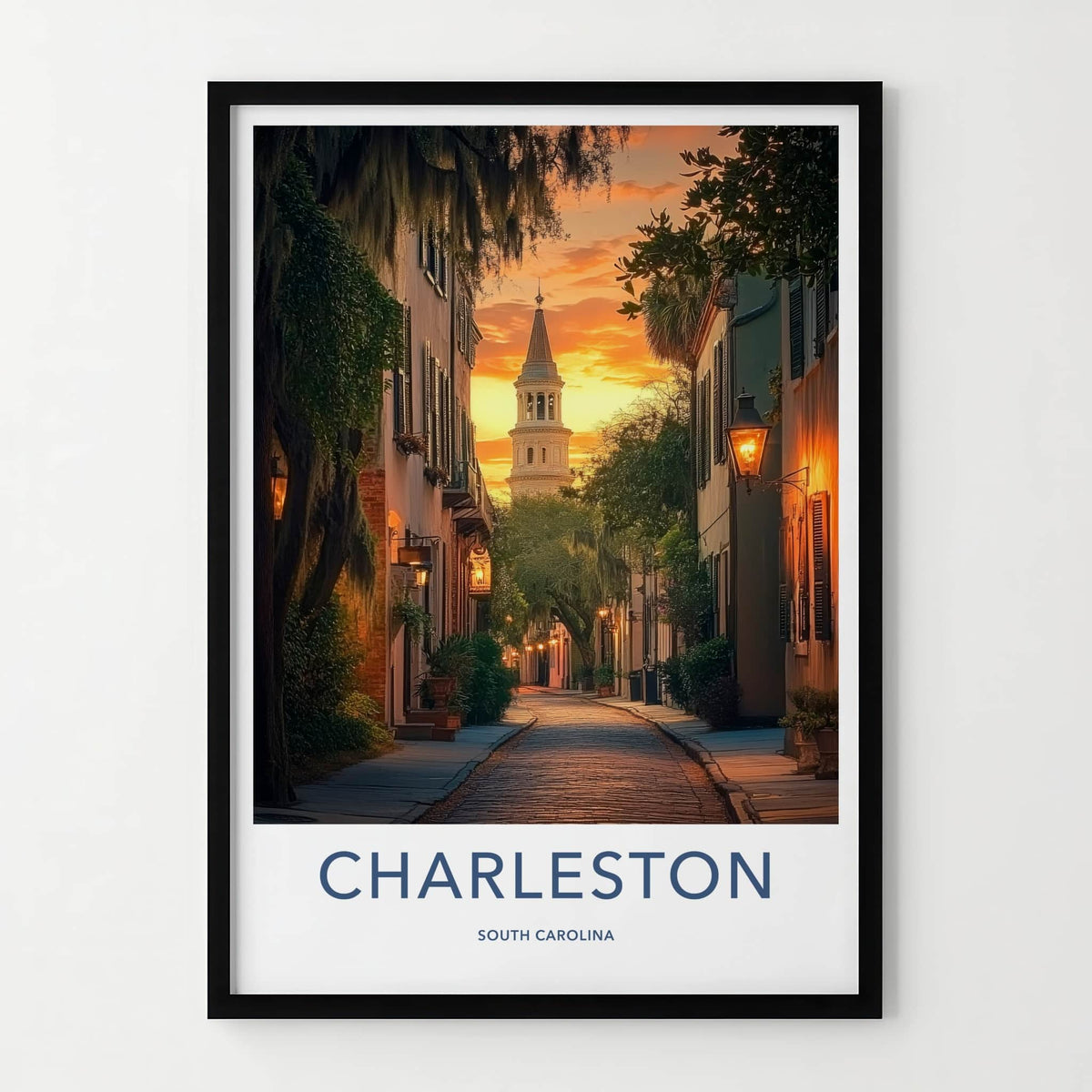 Charleston Poster - South Carolina Travel Art - Sunset Church Tower Home Decor