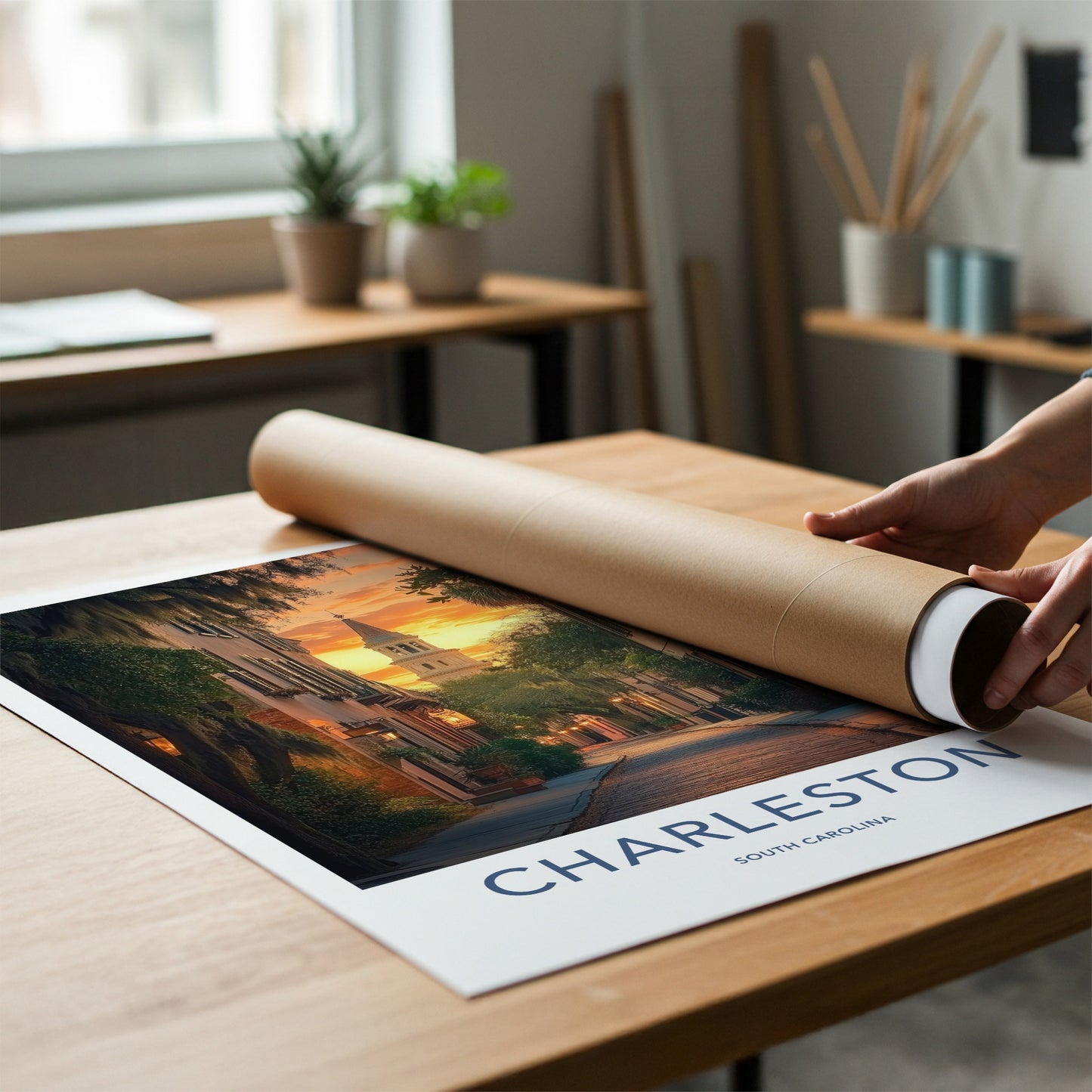 Charleston Poster - South Carolina Travel Art - Sunset Church Tower Home Decor
