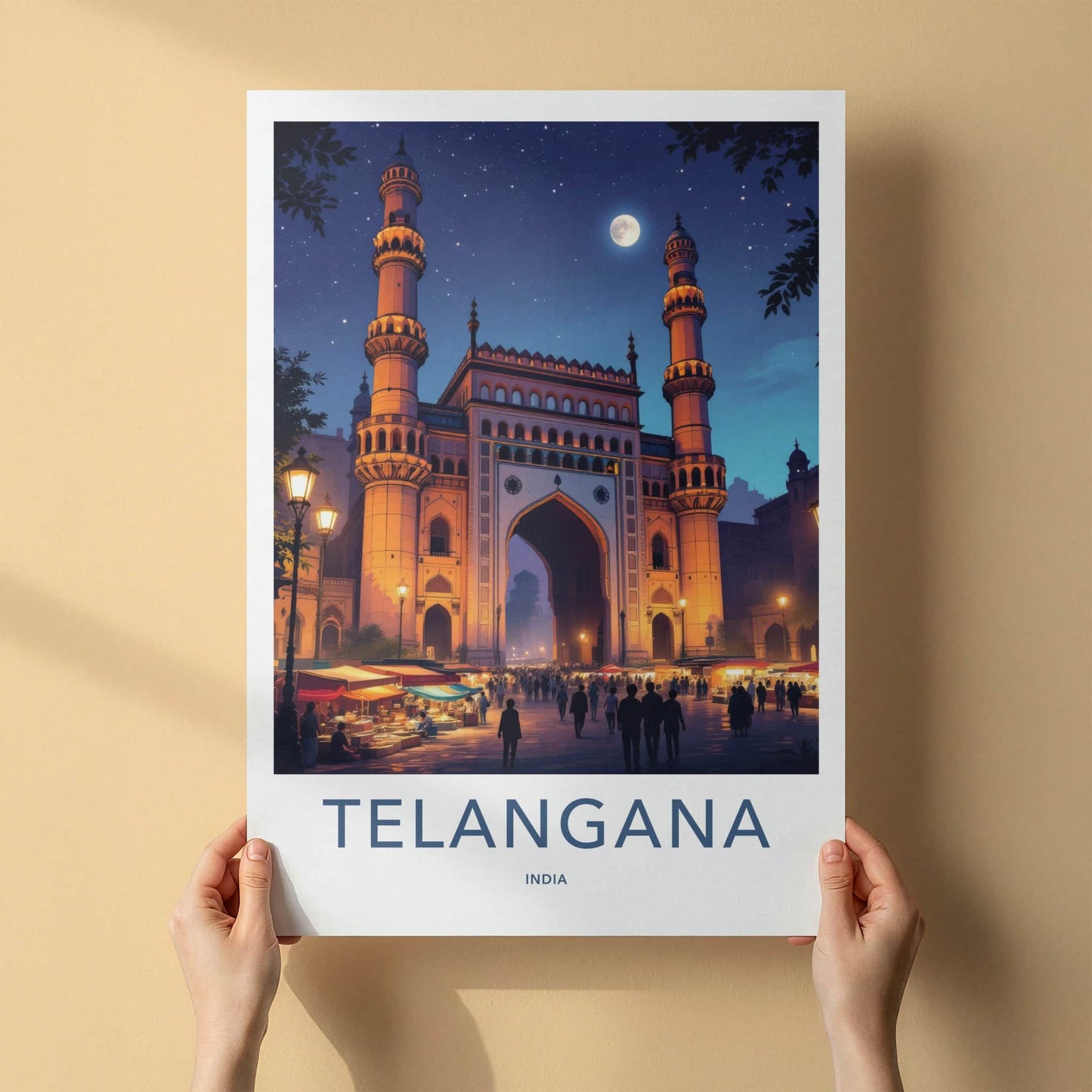 Charminar Poster - India Travel Art - Charminar Night Scene Telangana Wall Decor