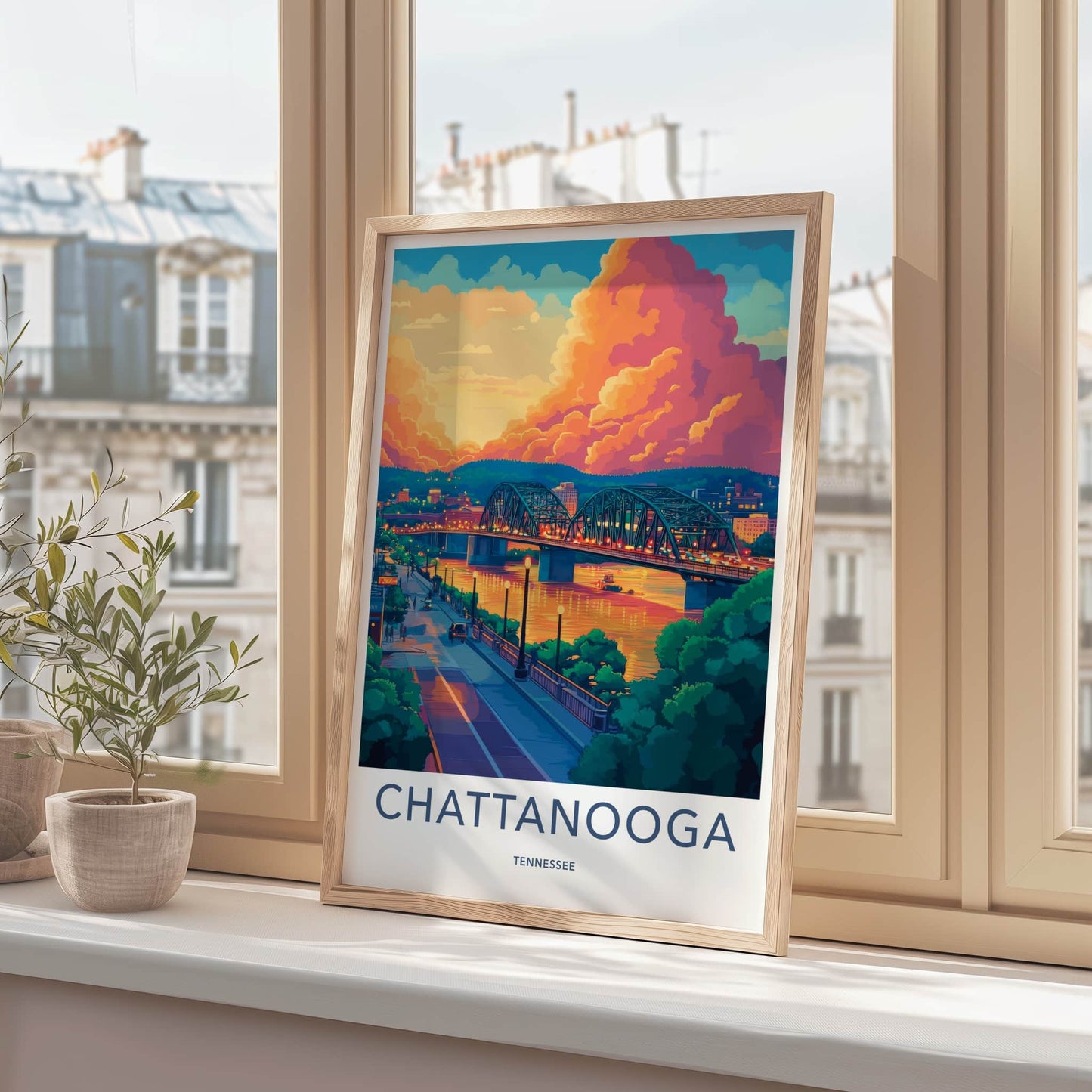 Chattanooga Poster - Tennessee Travel Art - Dramatic Sunset Bridge Home Decor