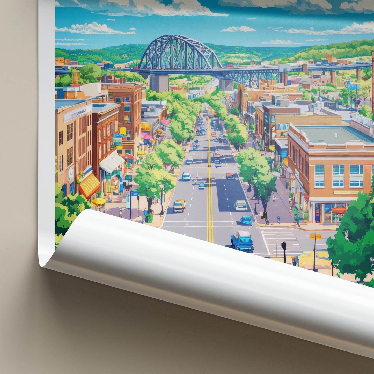 Chattanooga Poster - Tennessee Travel Art - Lively Cityscape Bridge Home Decor