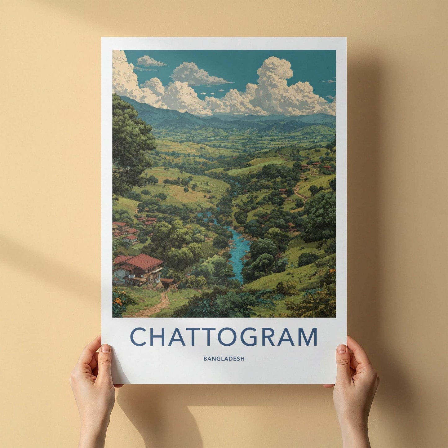 Chattogram Poster - Bangladesh Scenic Art - Lush Valley River Home Decor