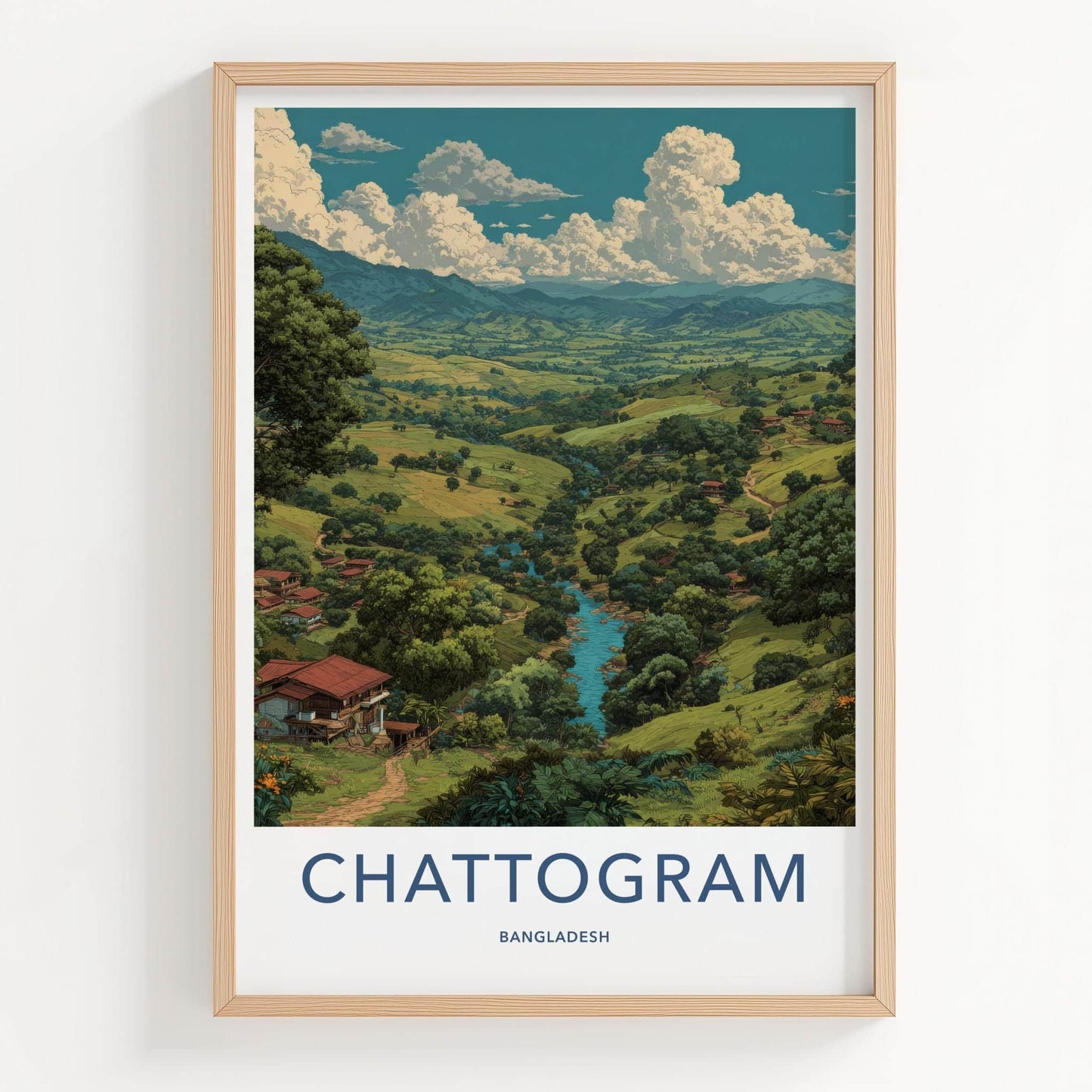 Chattogram Poster - Bangladesh Scenic Art - Lush Valley River Home Decor