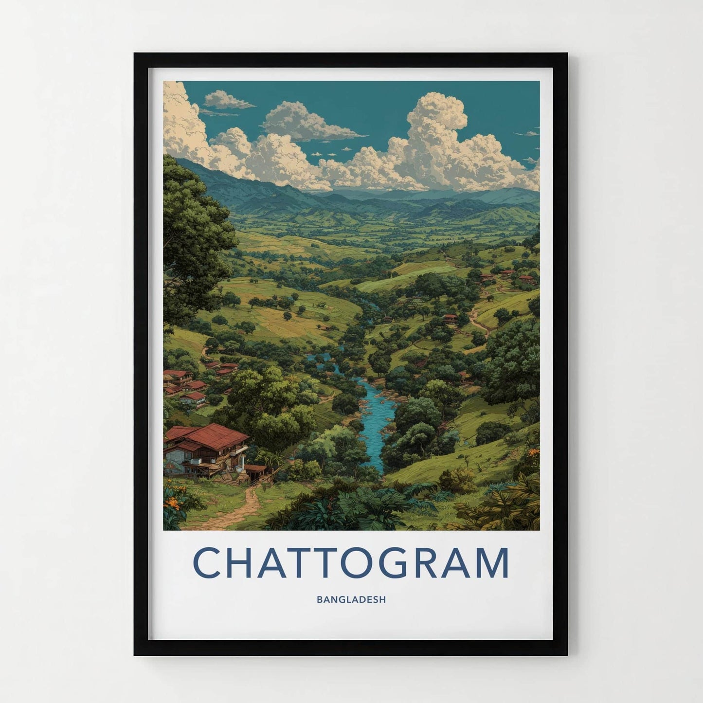 Chattogram Poster - Bangladesh Scenic Art - Lush Valley River Home Decor