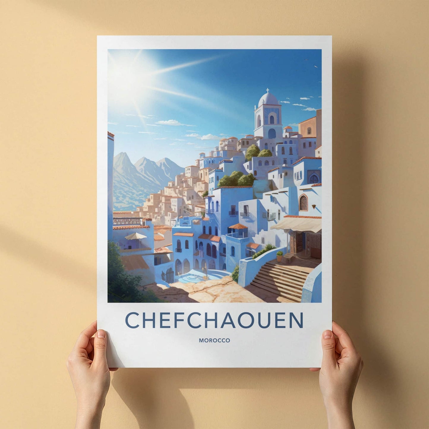 Chefchaouen Poster - Morocco Travel Art - Hillside Blue City Home Decor