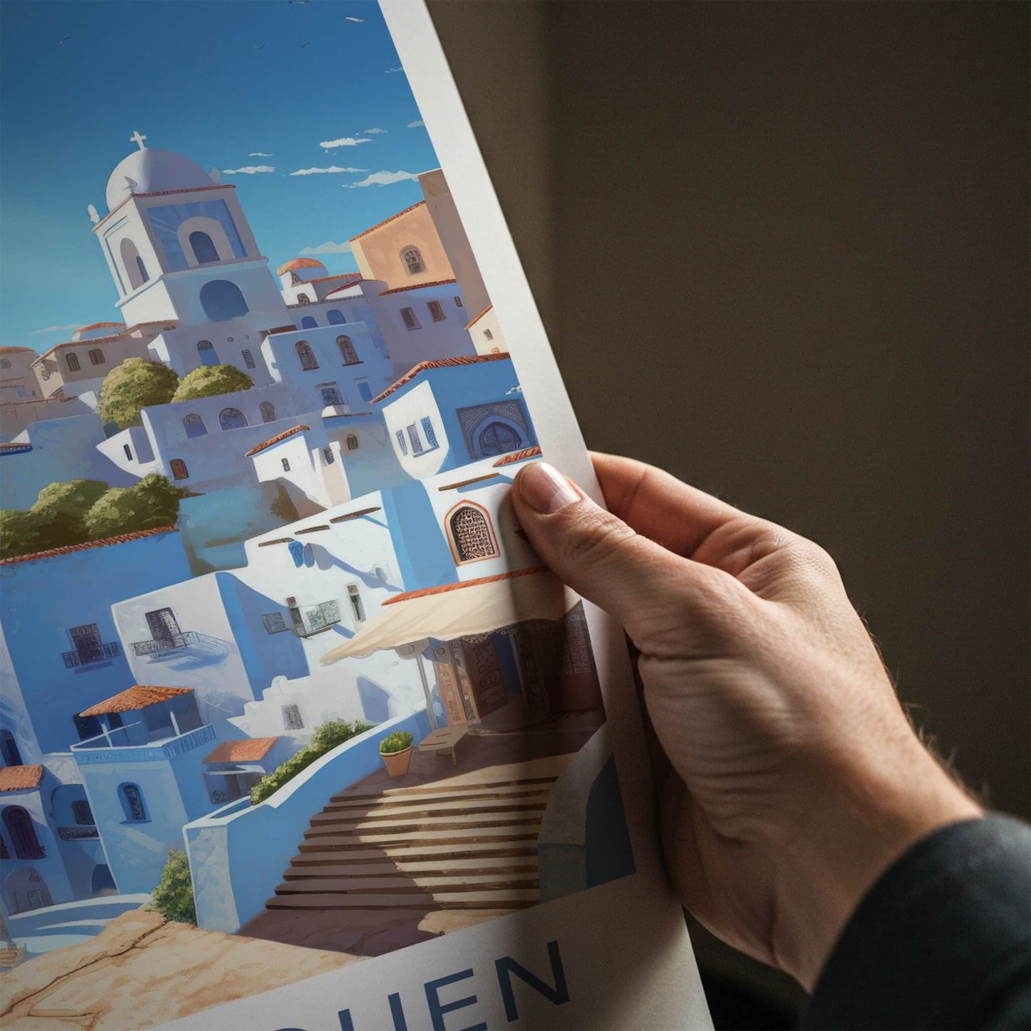 Chefchaouen Poster - Morocco Travel Art - Hillside Blue City Home Decor