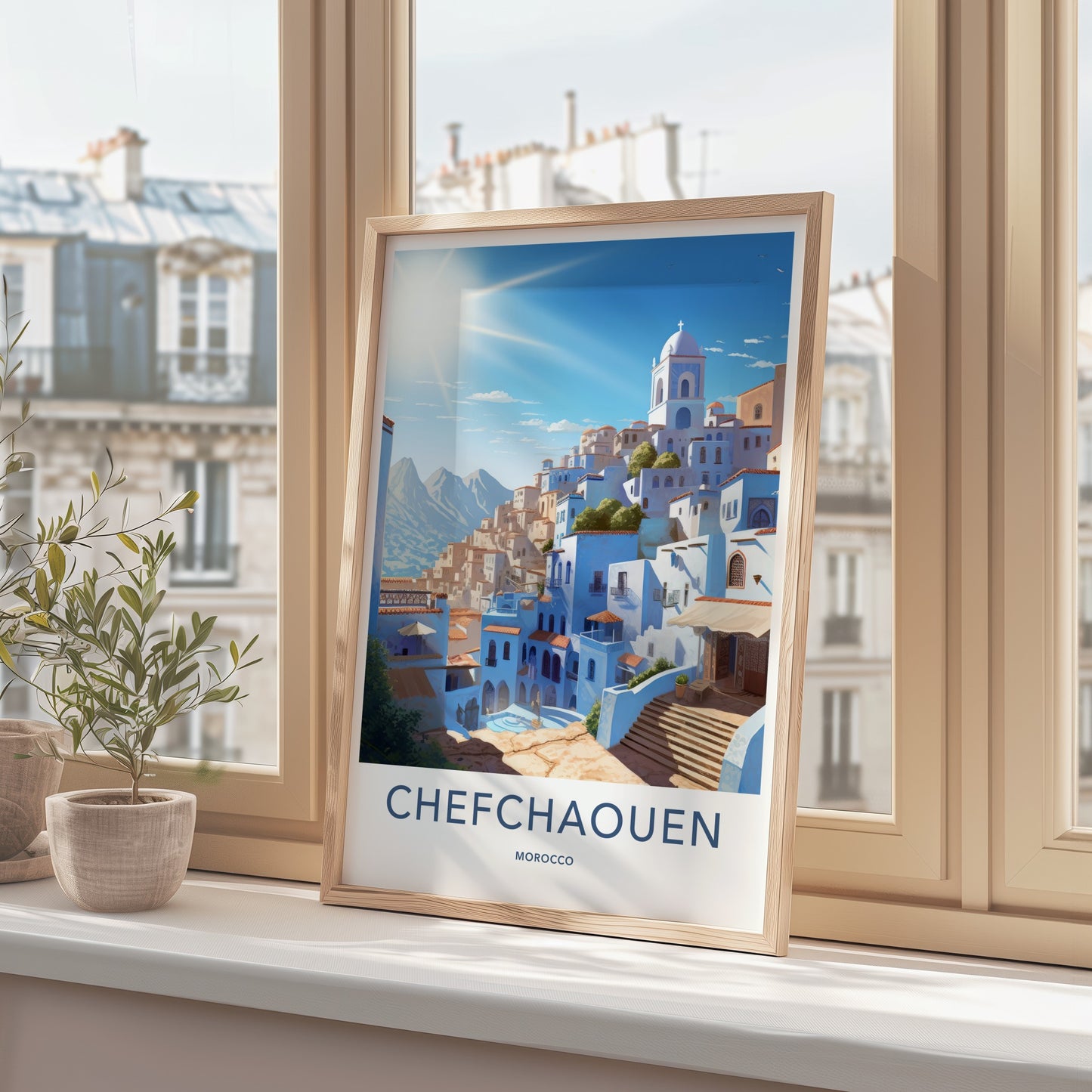 Chefchaouen Poster - Morocco Travel Art - Hillside Blue City Home Decor